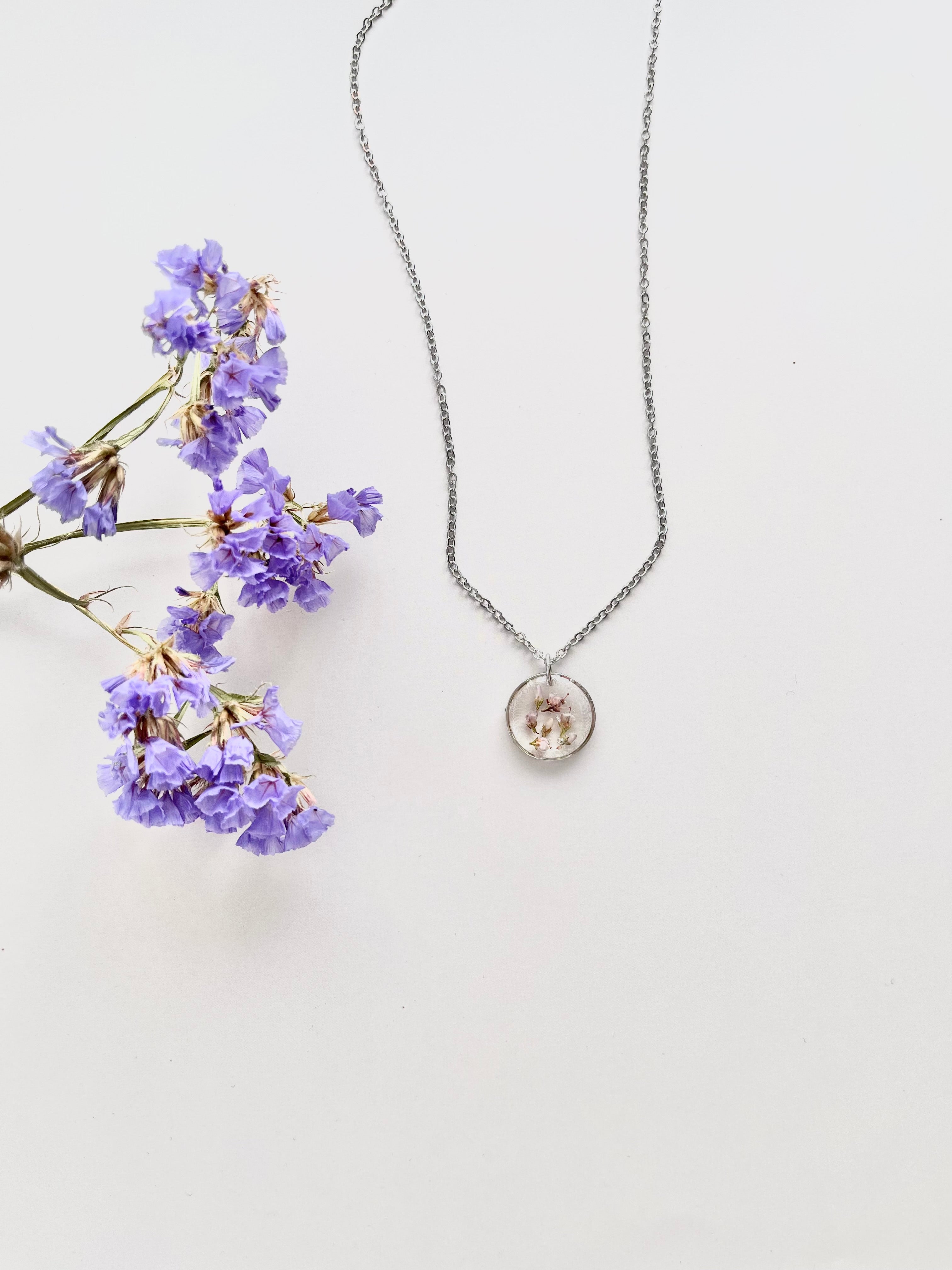 Silver Round Scottish Heather Necklace (Small)