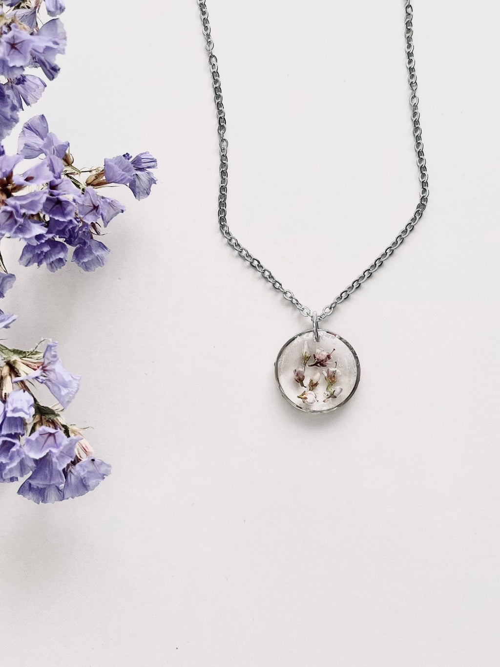 Silver Round Scottish Heather Necklace (Small)