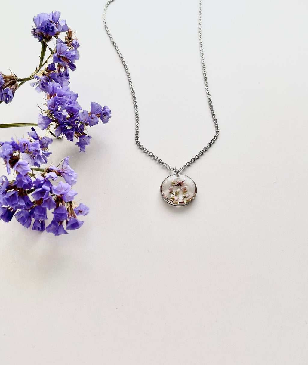 Silver Round Scottish Heather Necklace (Small)