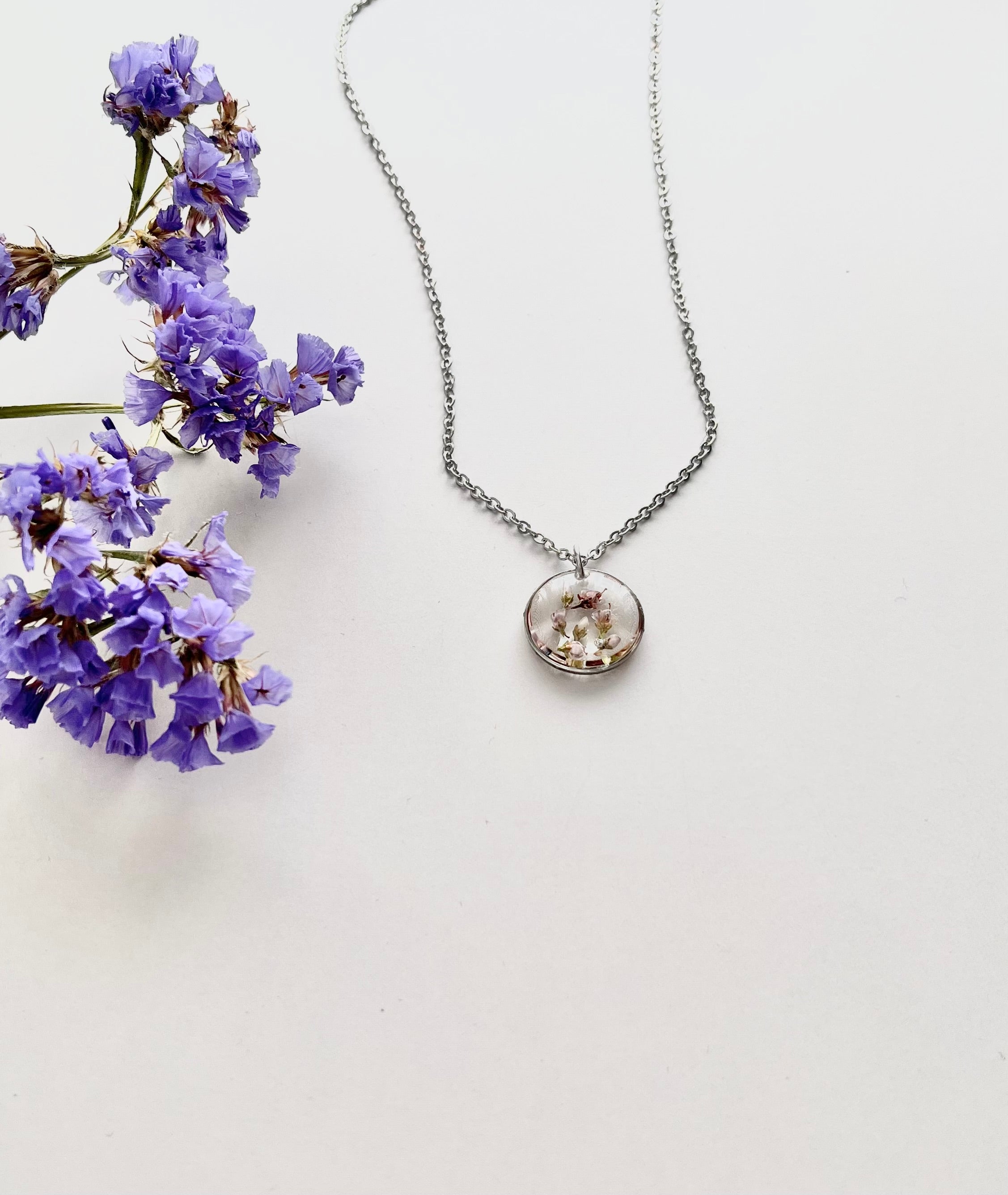 Silver Round Scottish Heather Necklace (Small)