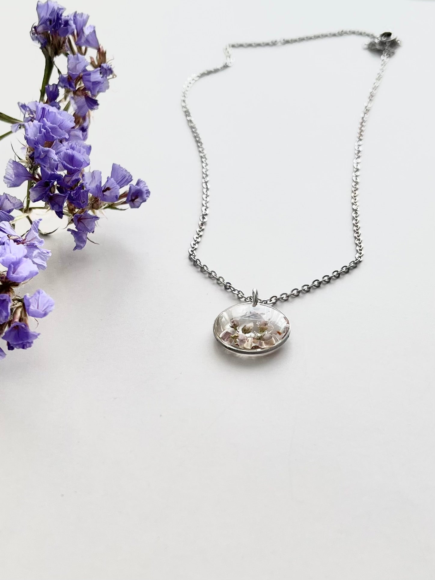 Silver Round Scottish Heather Necklace (Small)
