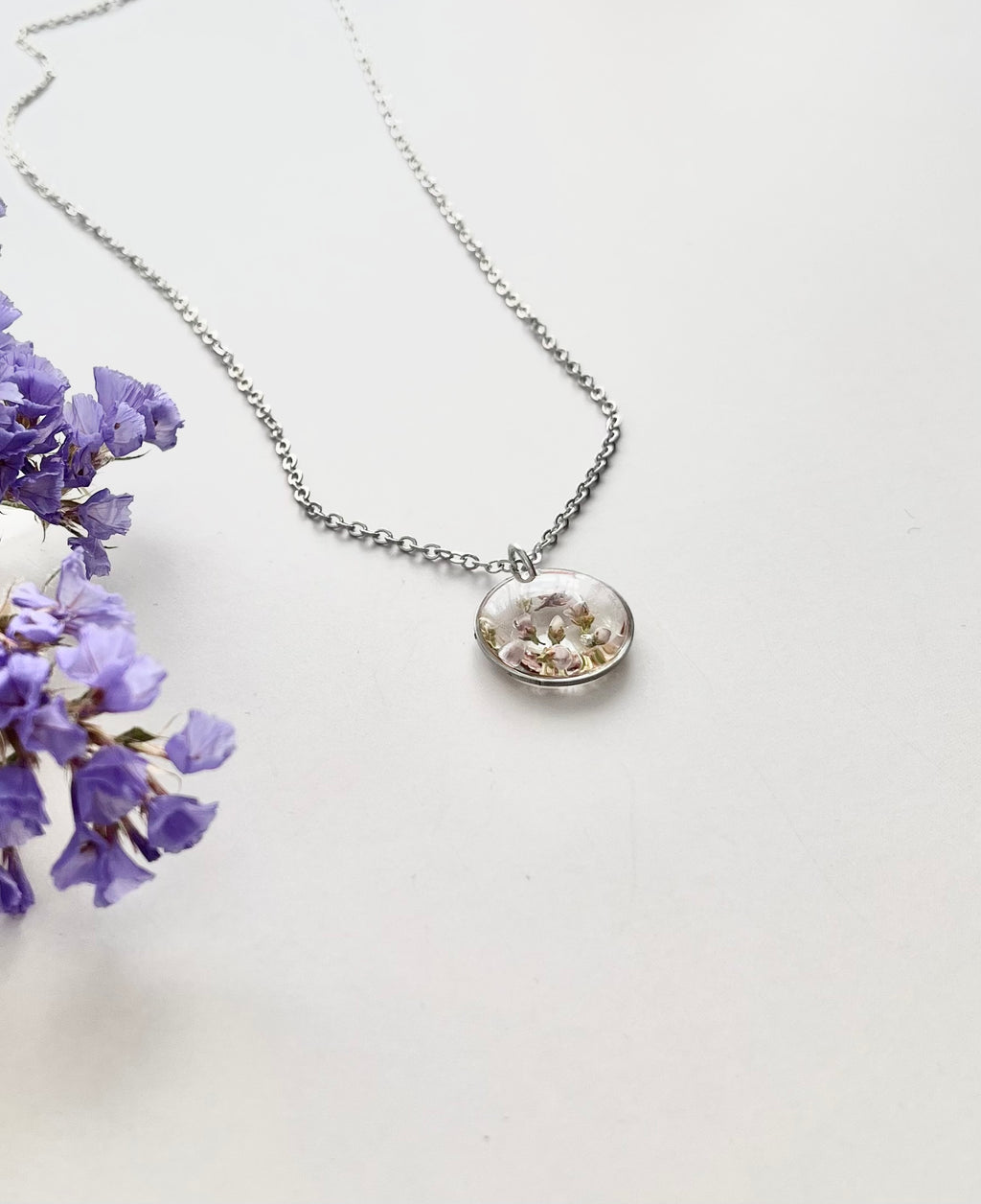 Silver Round Scottish Heather Necklace (Small)