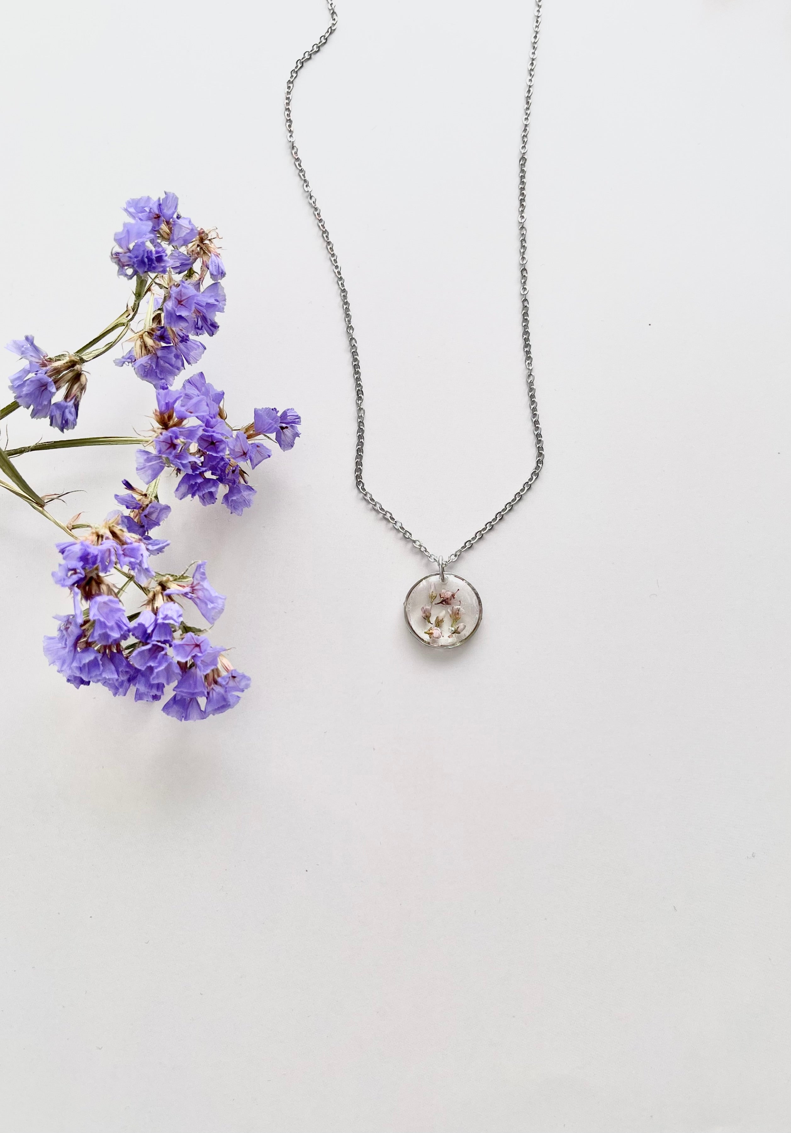 Silver Round Scottish Heather Necklace (Small)