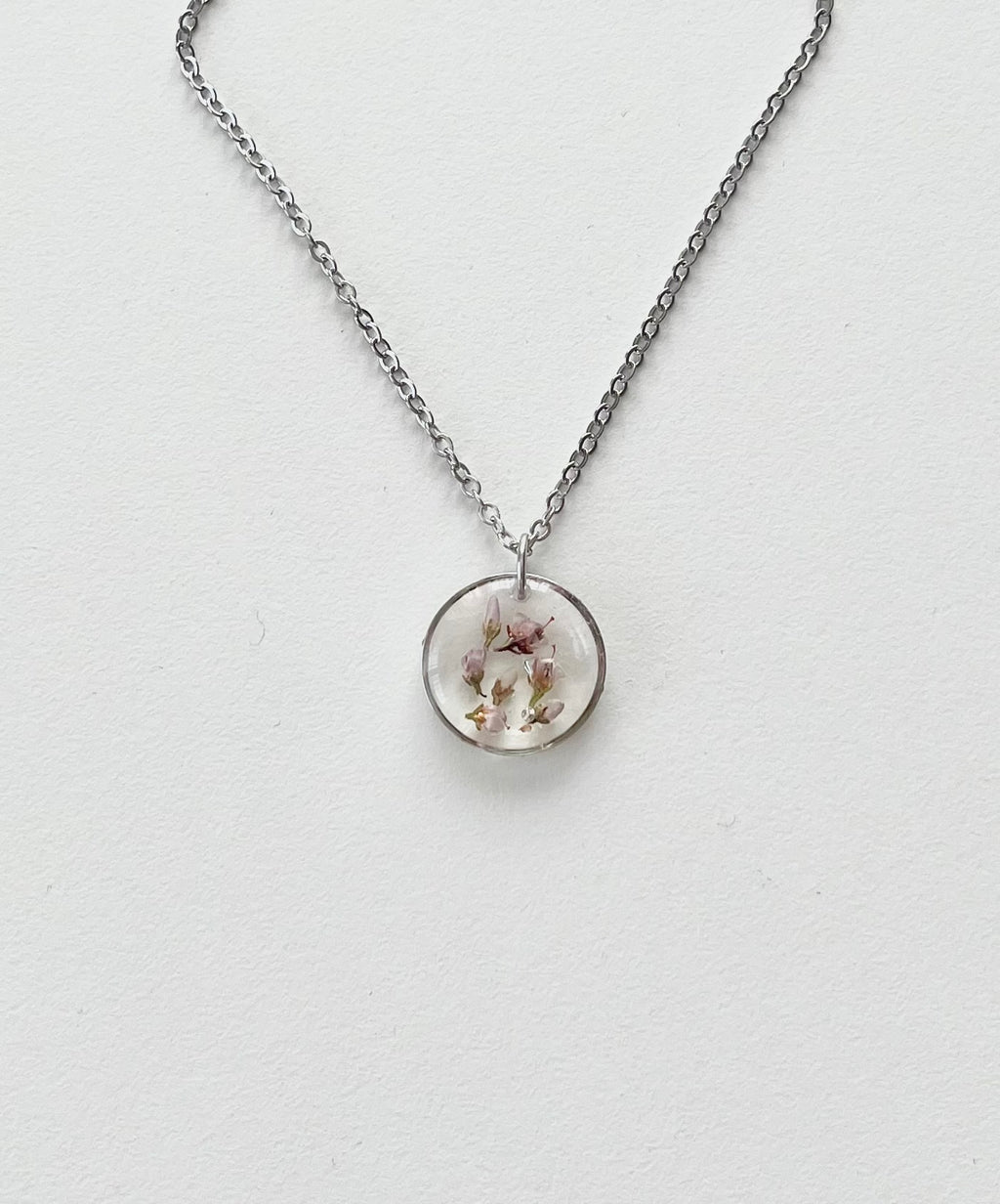 Silver Round Scottish Heather Necklace (Small)