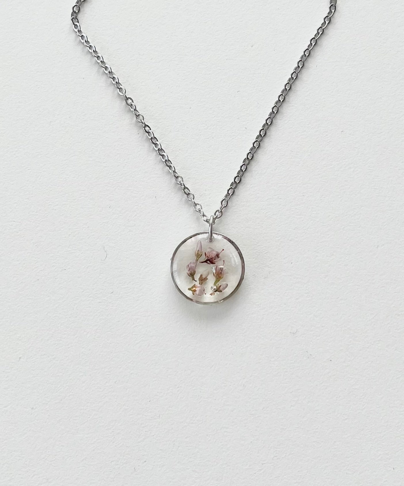 Silver Round Scottish Heather Necklace (Small)