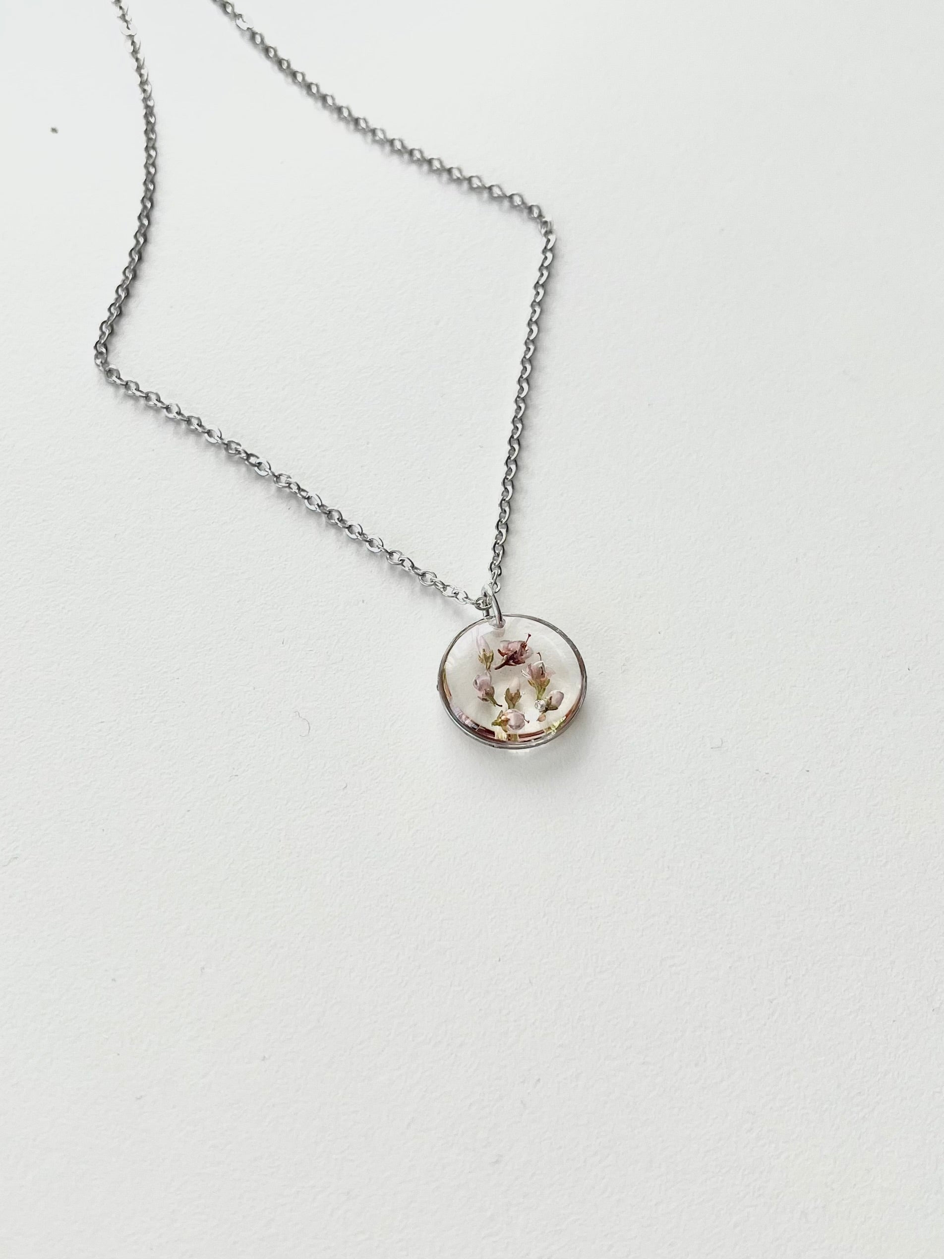 Silver Round Scottish Heather Necklace (Small)
