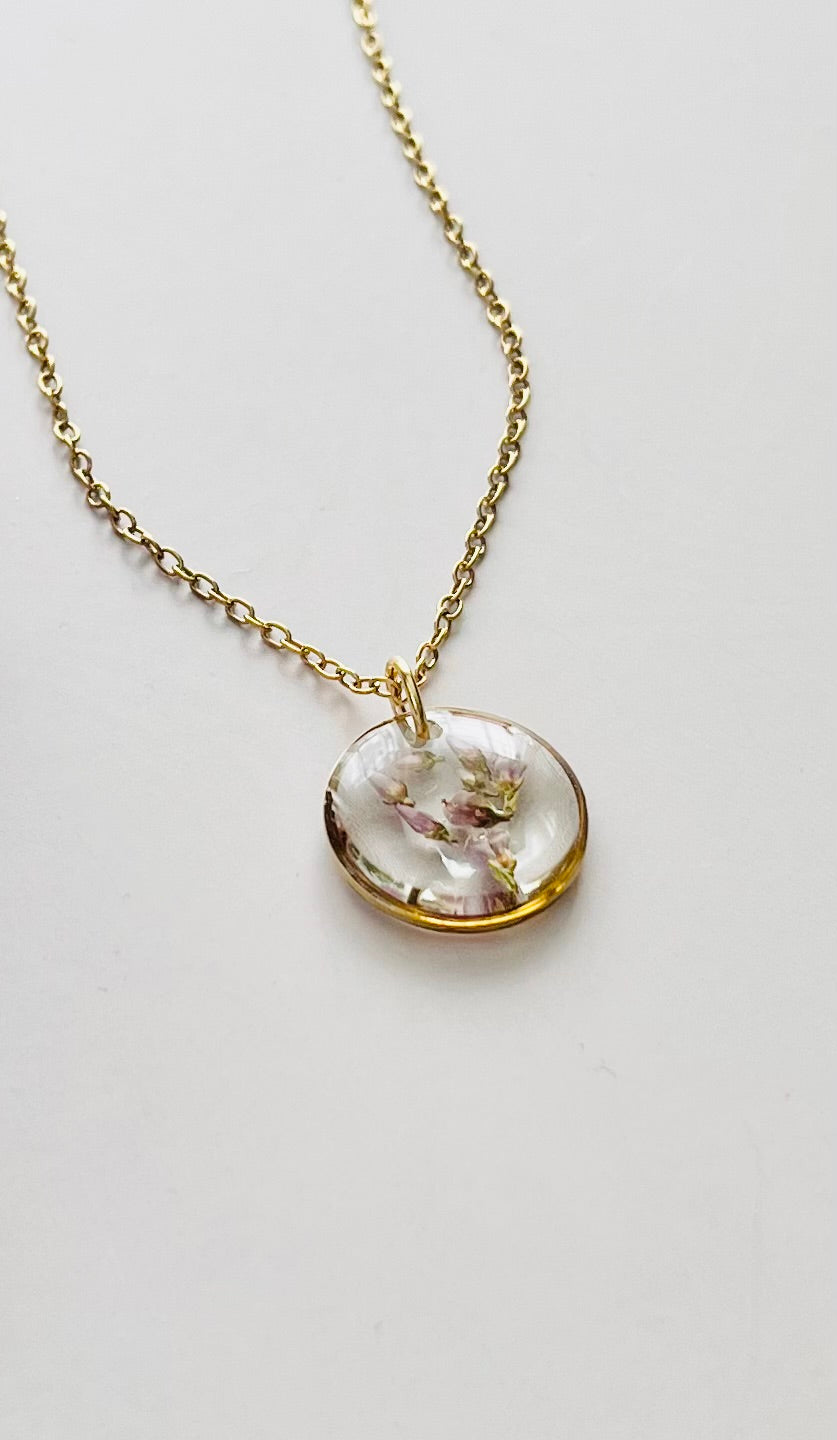 Gold Round Scottish Heather Necklace (Small)