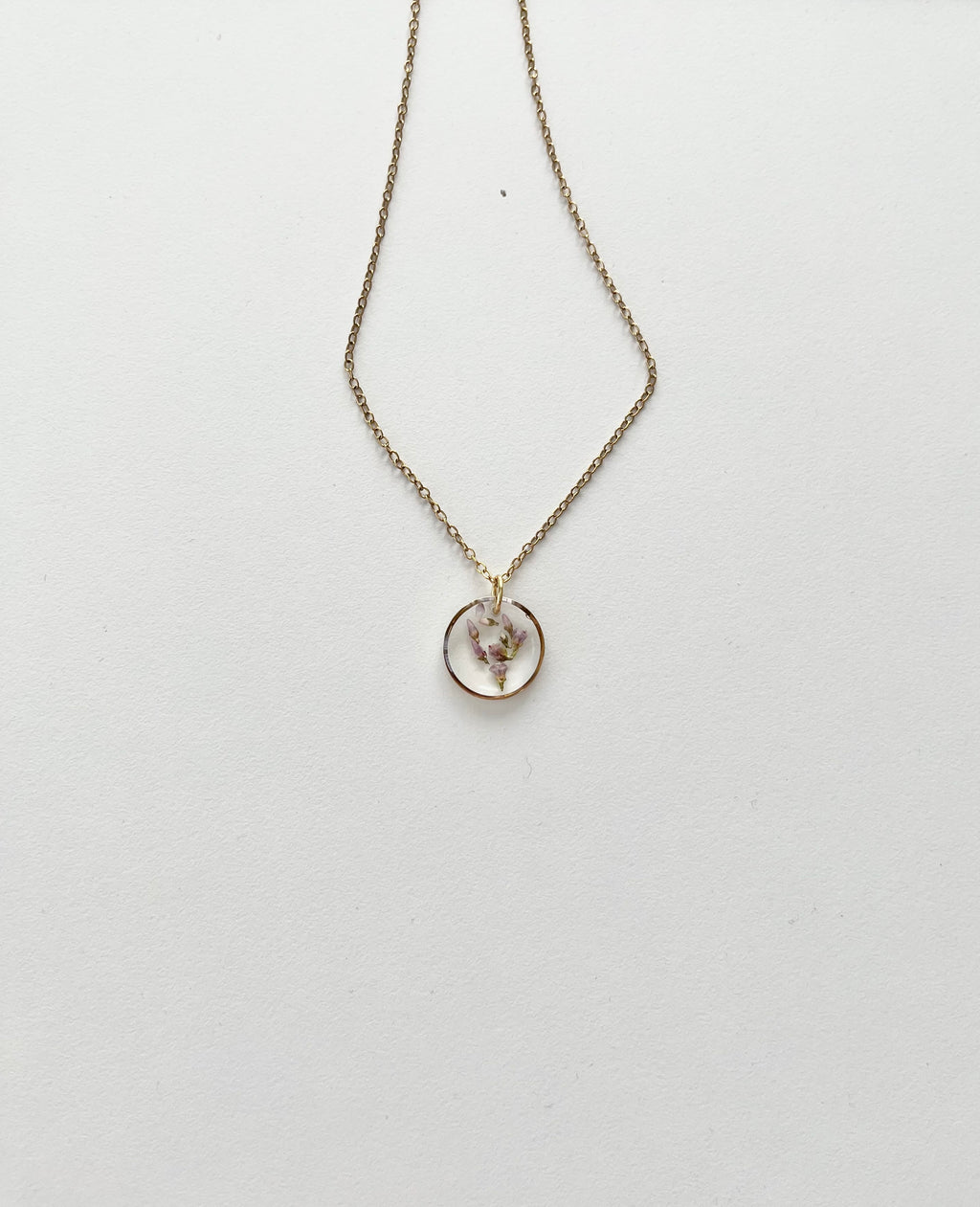 Gold Round Scottish Heather Necklace (Small)