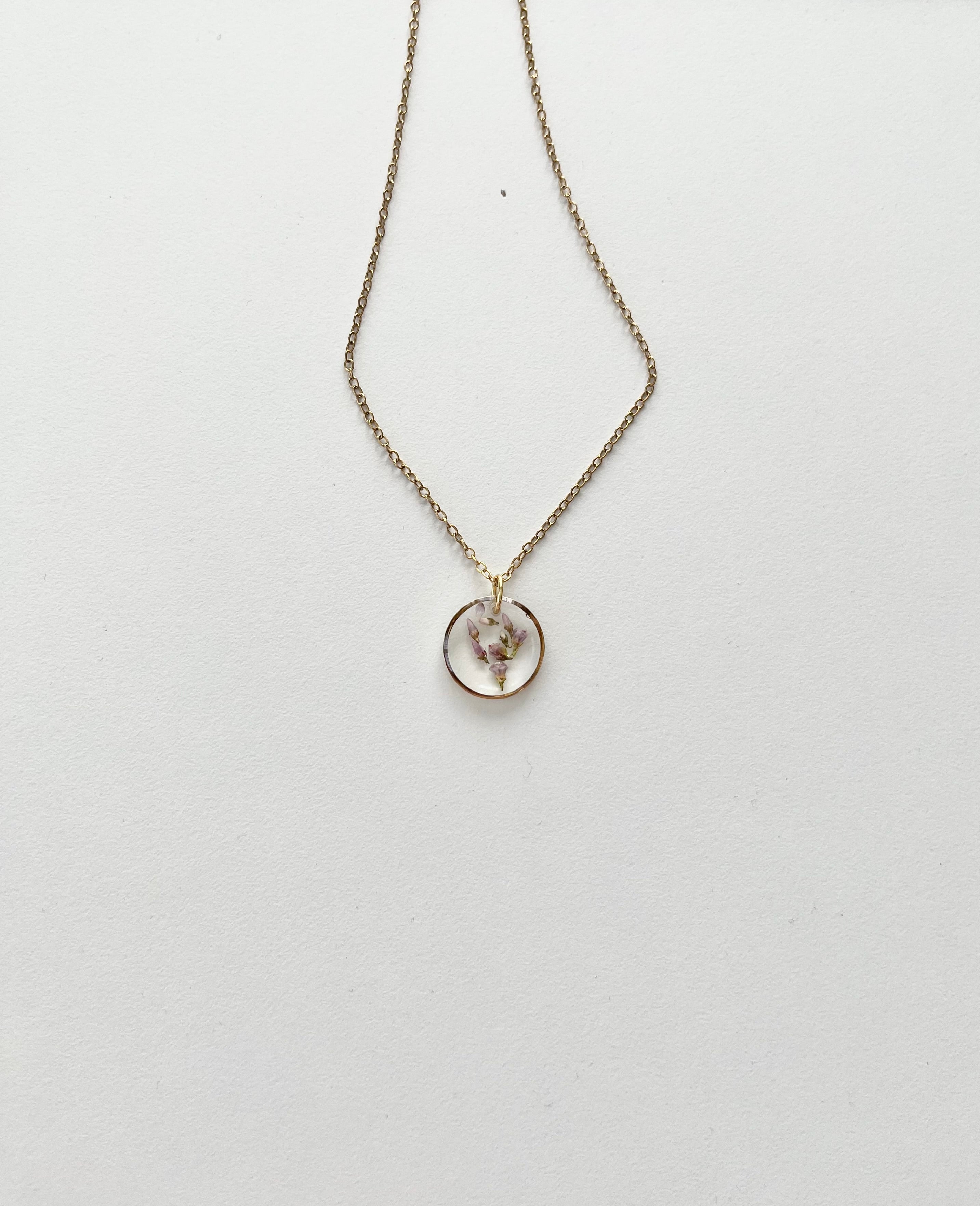 Gold Round Scottish Heather Necklace (Small)