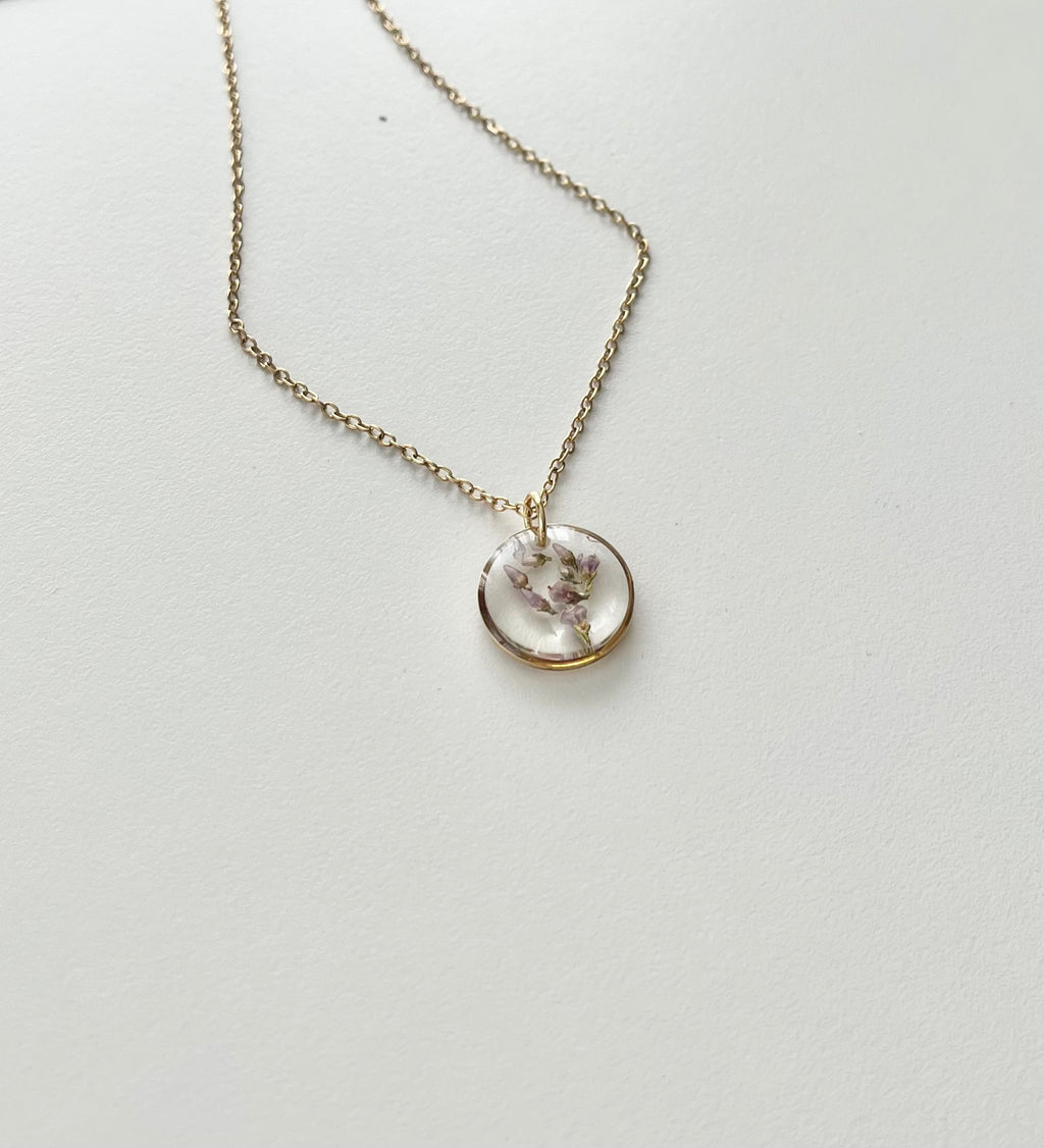 Gold Round Scottish Heather Necklace (Small)