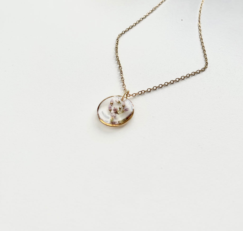 Gold Round Scottish Heather Necklace (Small)