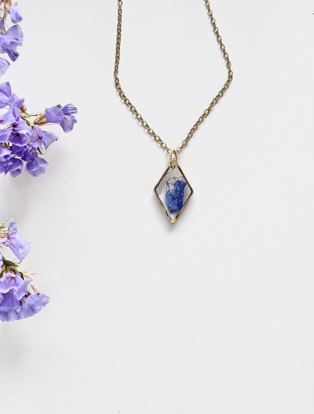 Gold Diamond Blue Flower Necklace (Small)