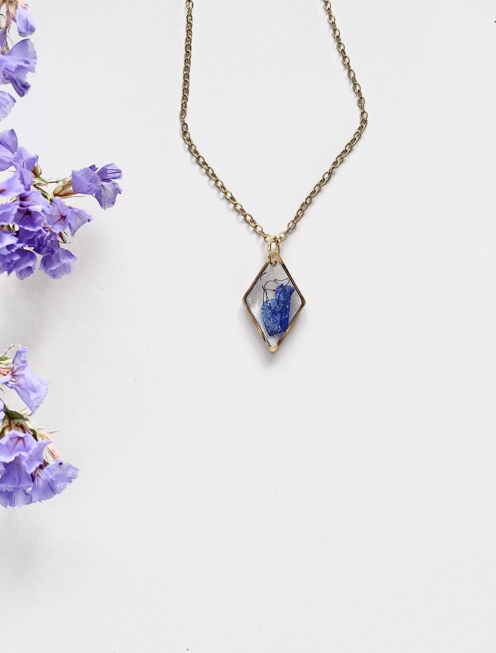 Gold Diamond Blue Flower Necklace (Small)