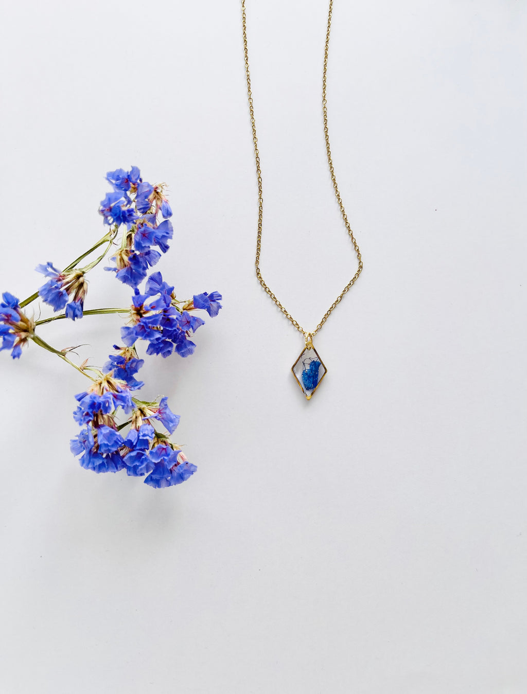 Gold Diamond Blue Flower Necklace (Small)
