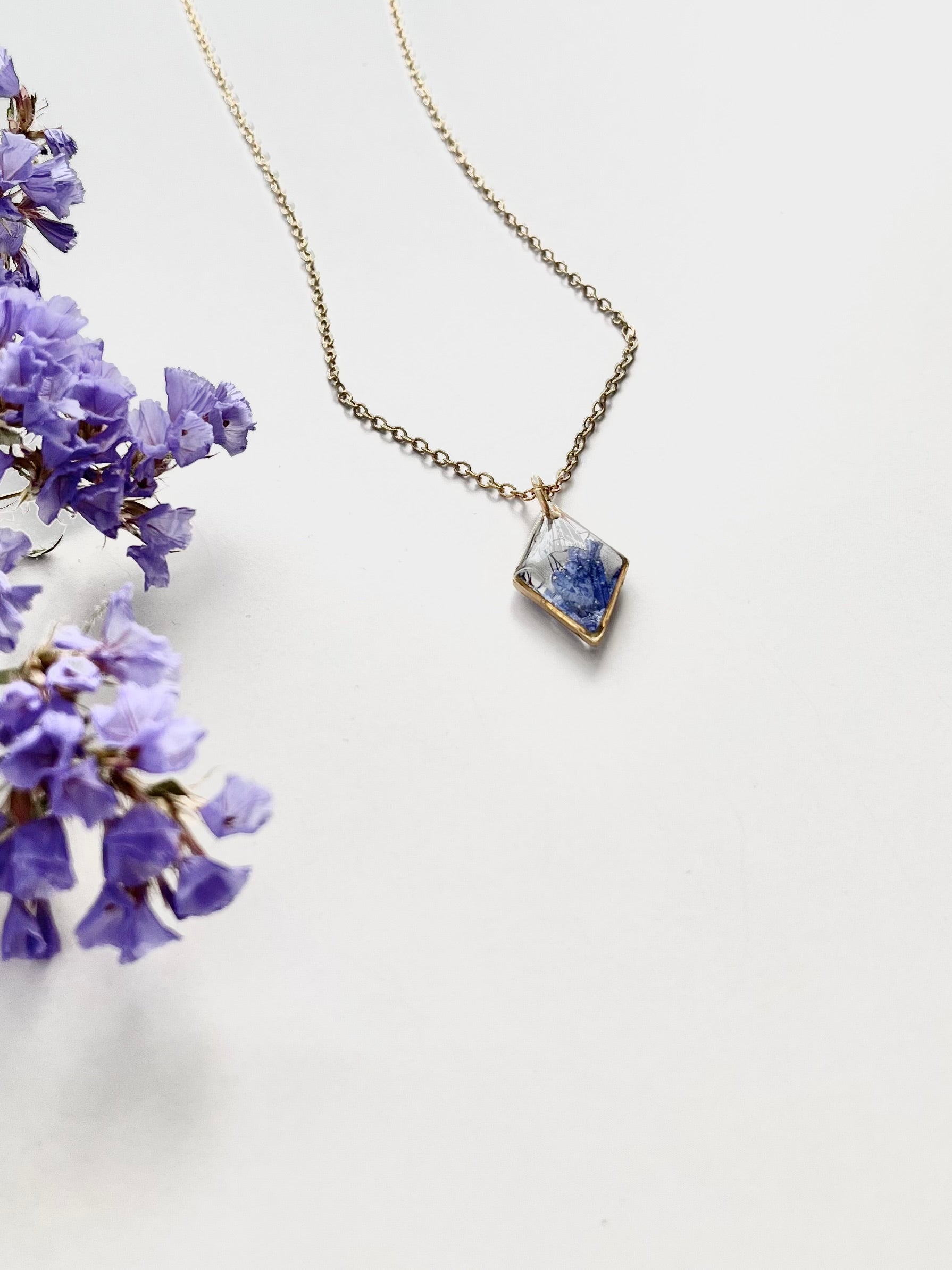 Gold Diamond Blue Flower Necklace (Small)