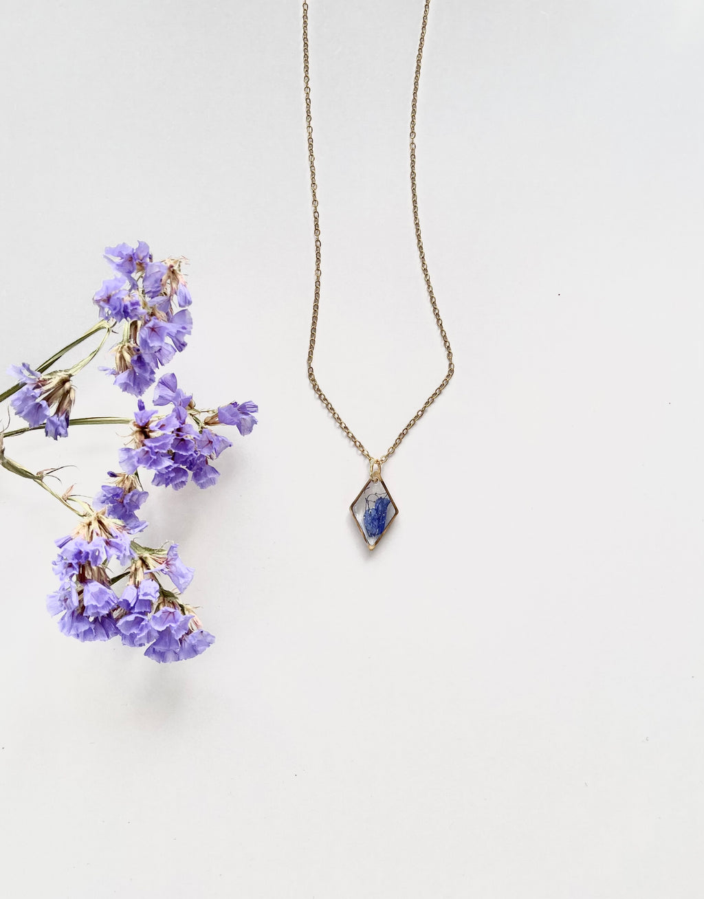 Gold Diamond Blue Flower Necklace (Small)