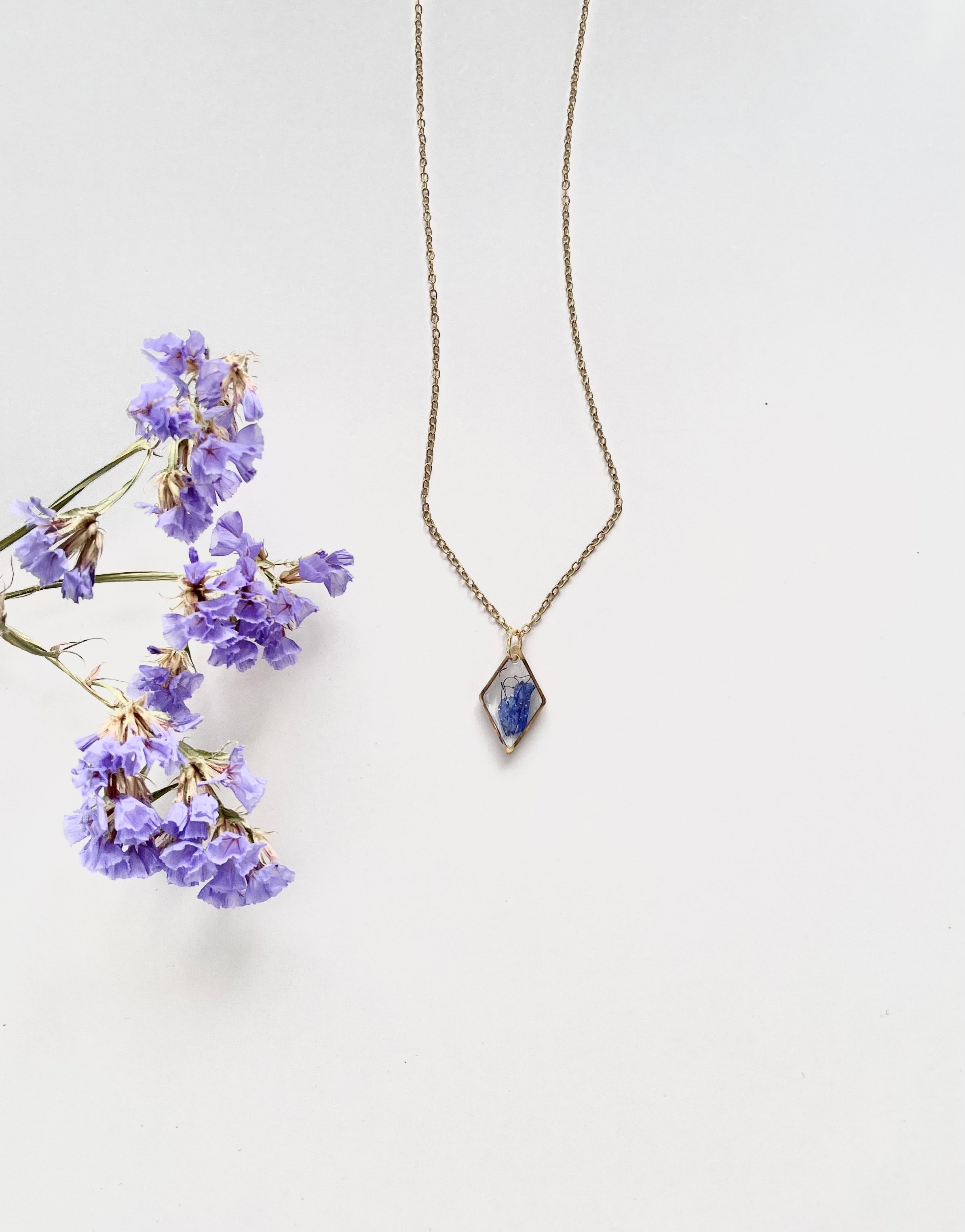 Gold Diamond Blue Flower Necklace (Small)