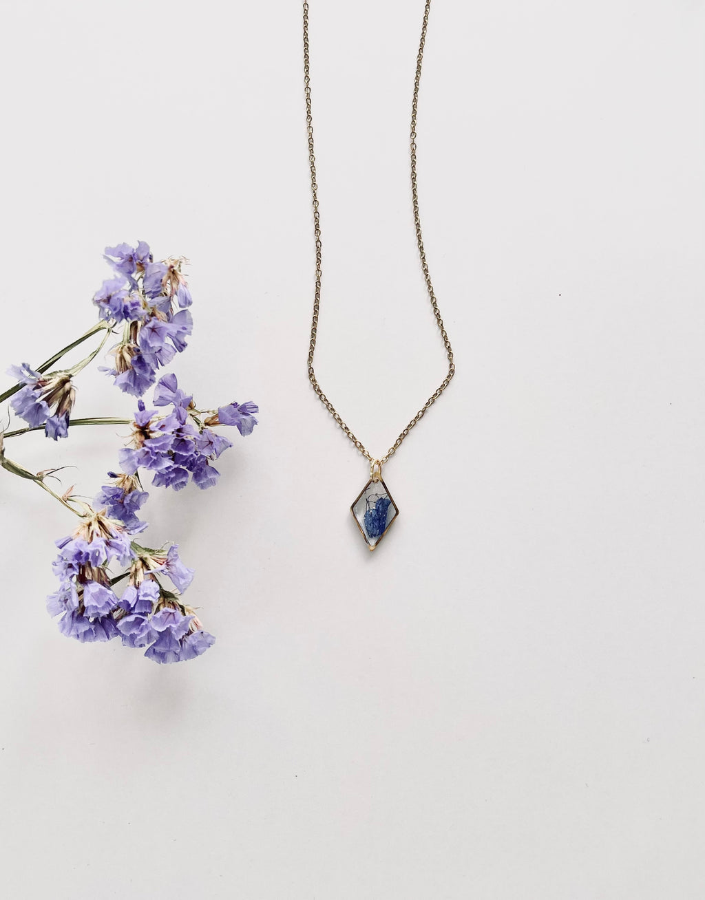 Gold Diamond Blue Flower Necklace (Small)