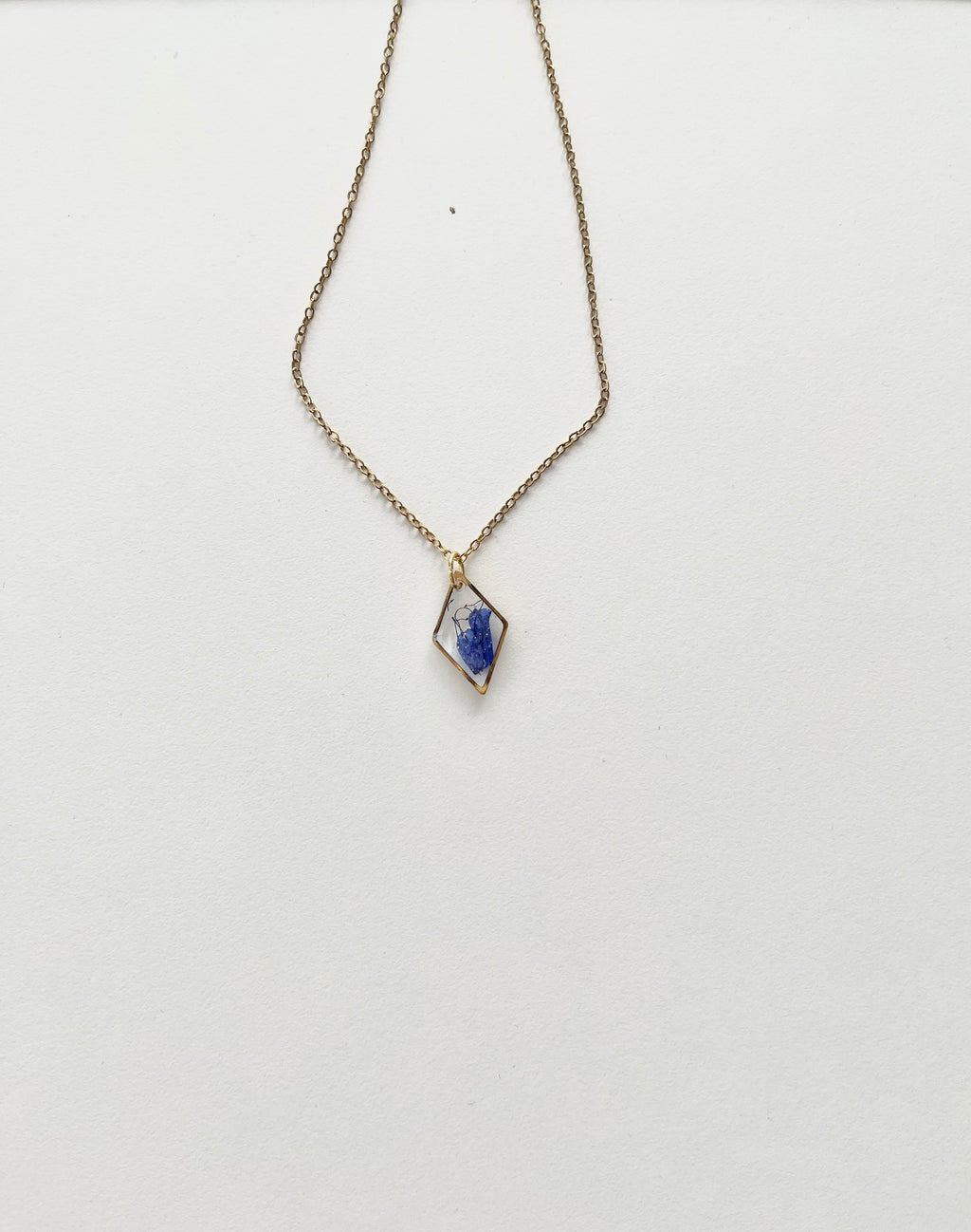 Gold Diamond Blue Flower Necklace (Small)