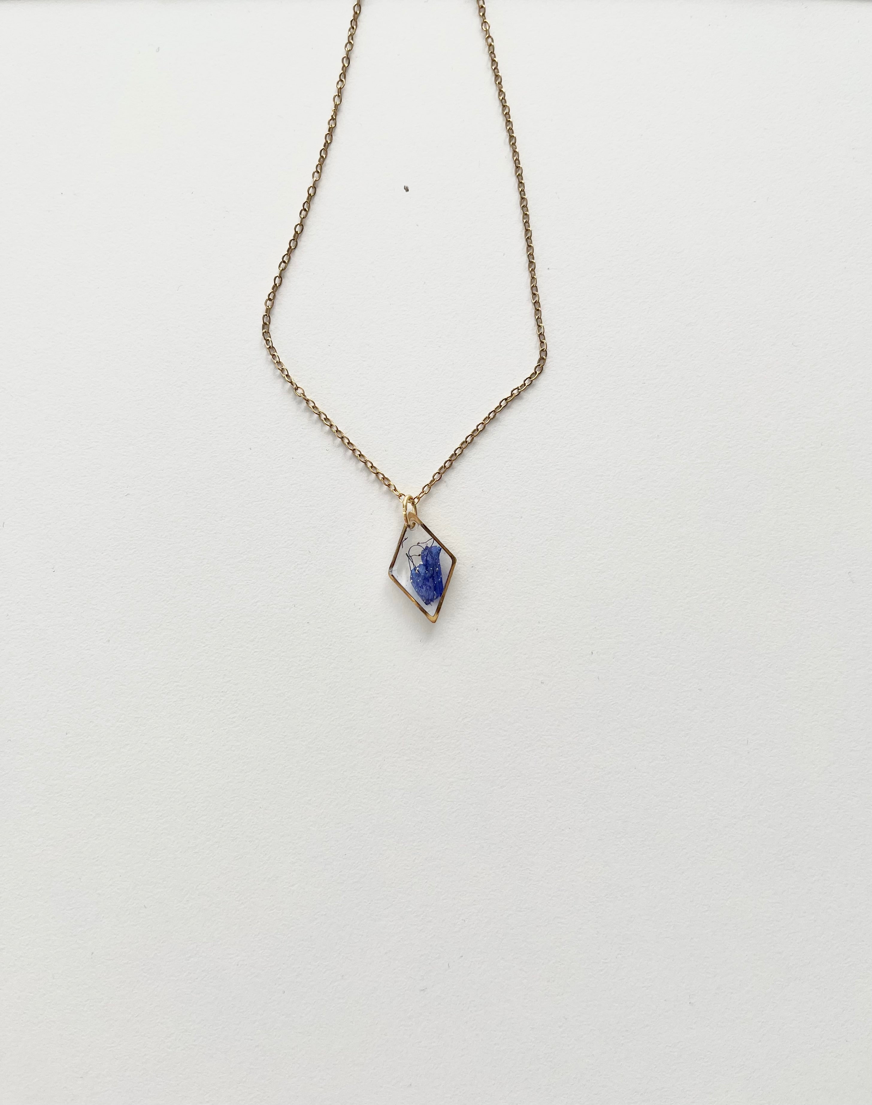 Gold Diamond Blue Flower Necklace (Small)
