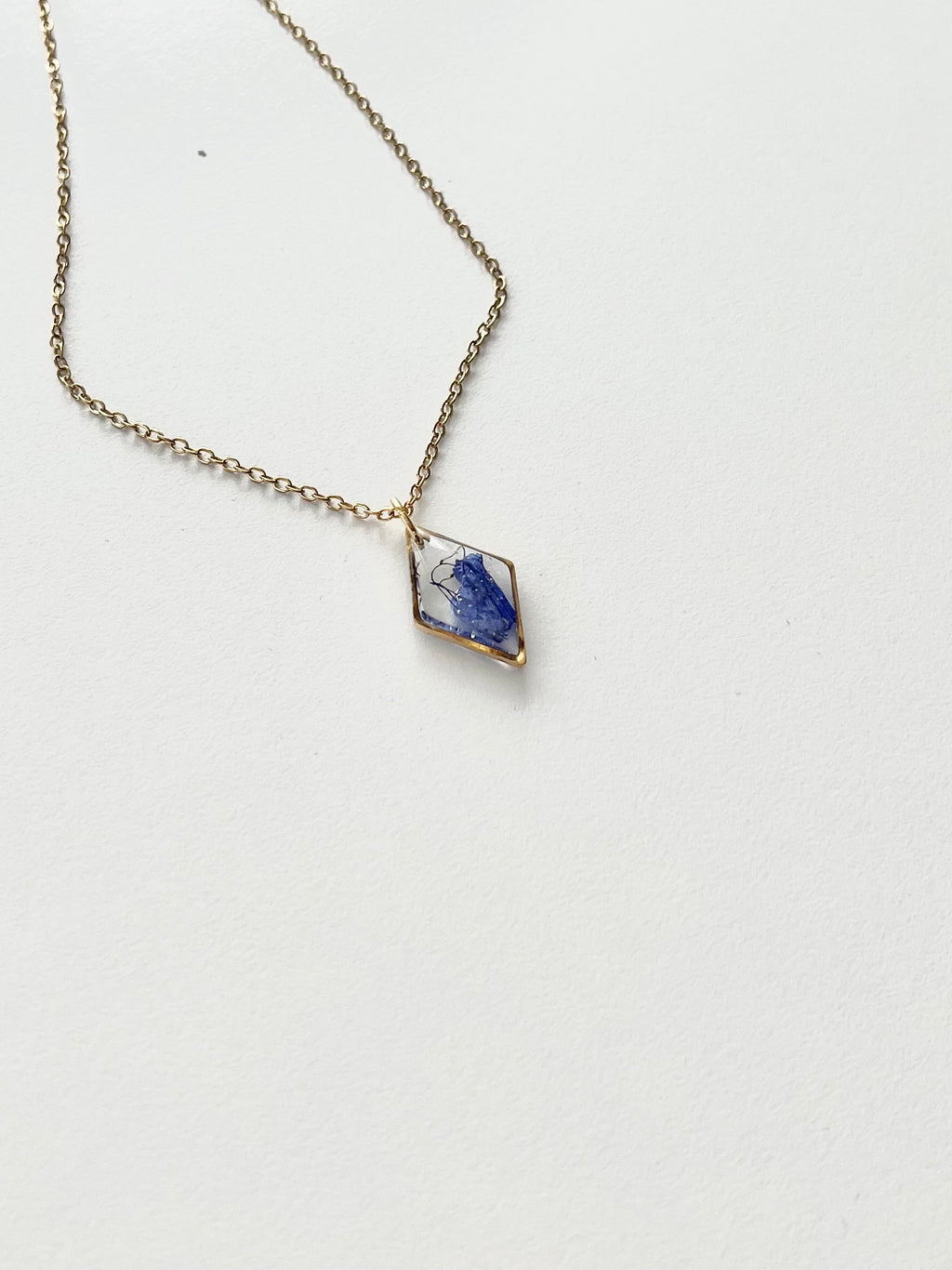 Gold Diamond Blue Flower Necklace (Small)