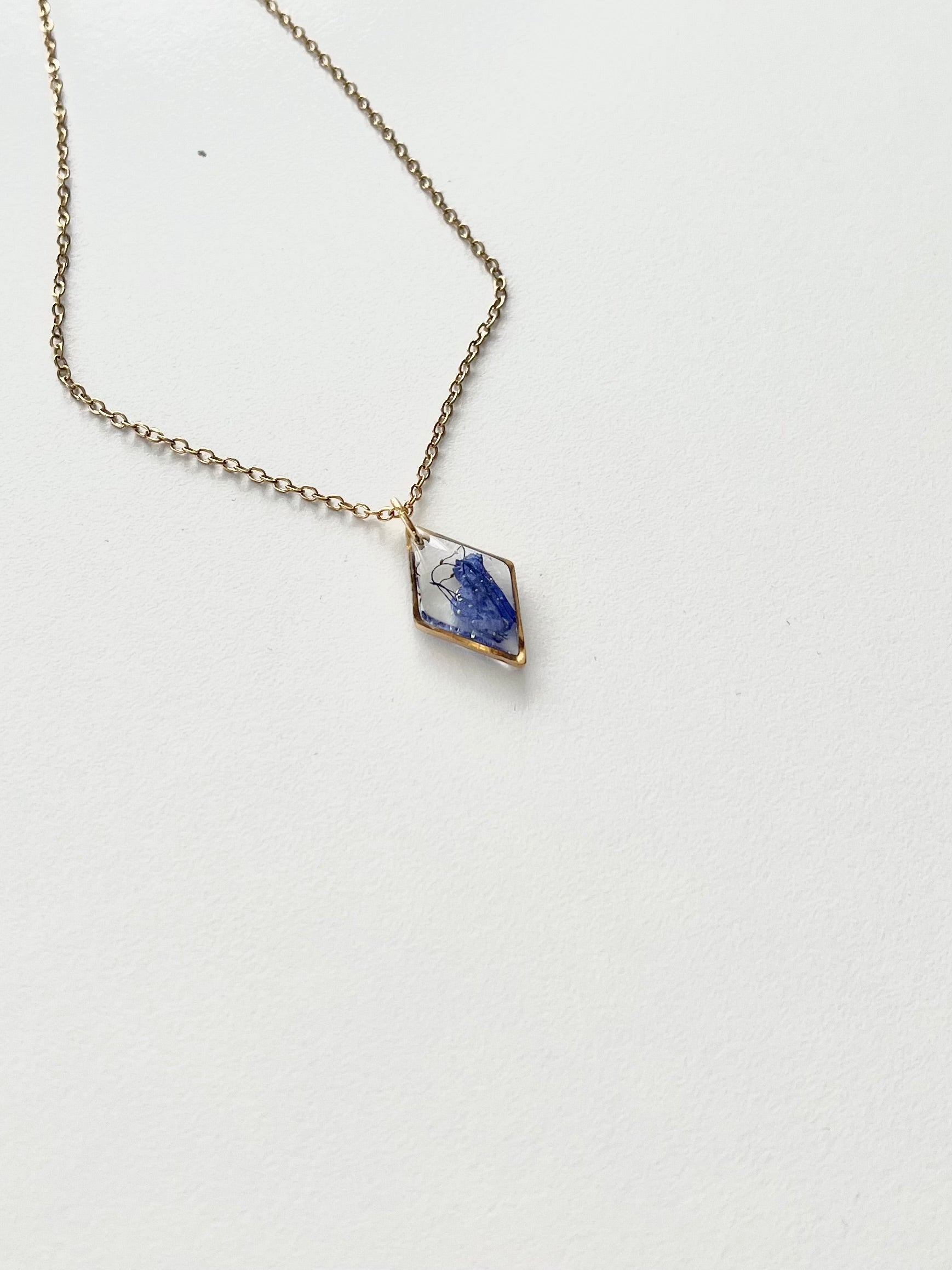 Gold Diamond Blue Flower Necklace (Small)