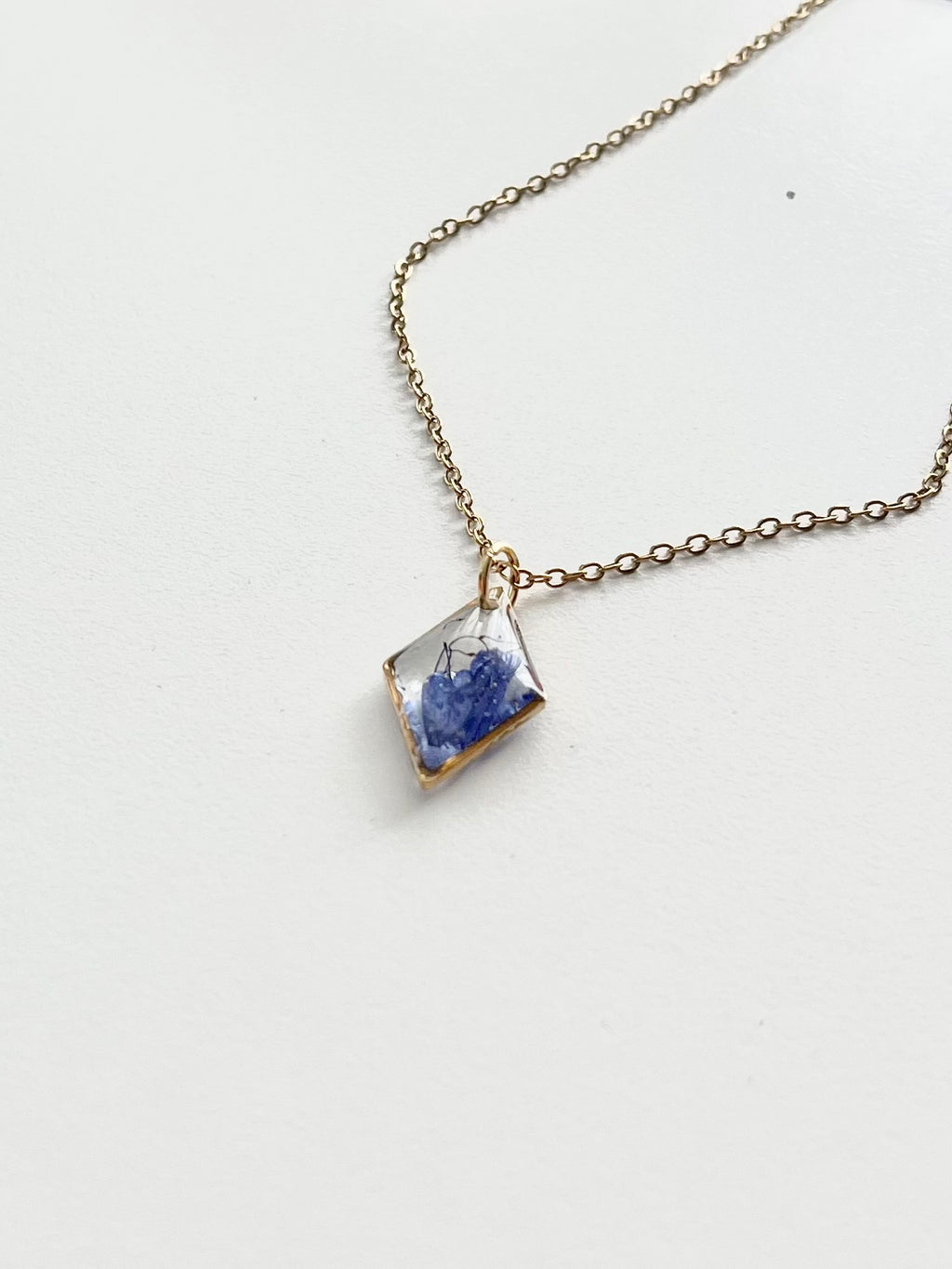 Gold Diamond Blue Flower Necklace (Small)