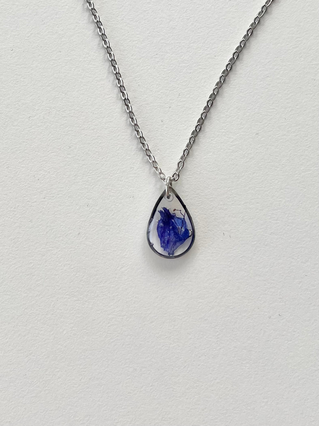 Silver Drop Blue Flower Necklace (Small)