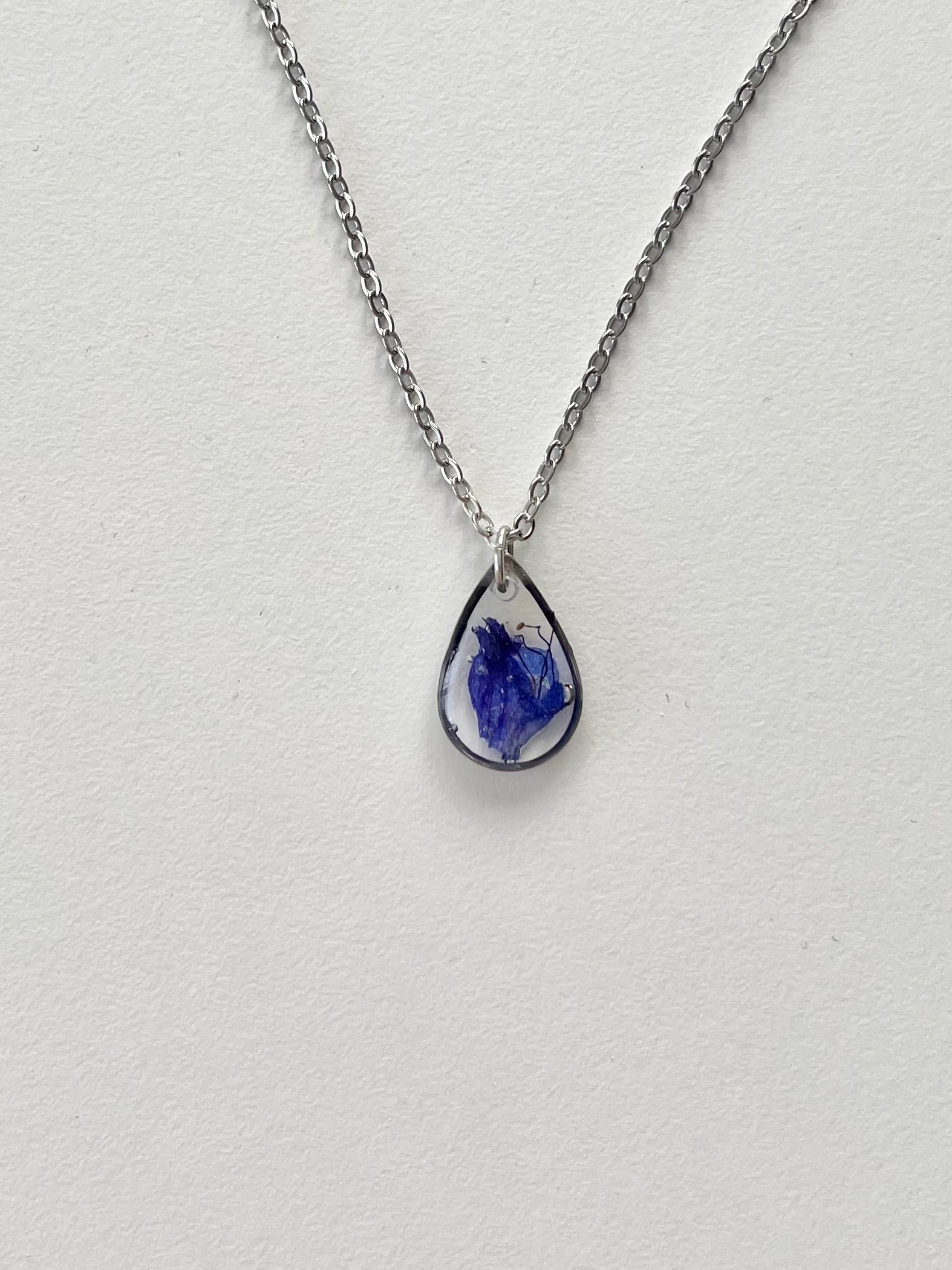 Silver Drop Blue Flower Necklace (Small)