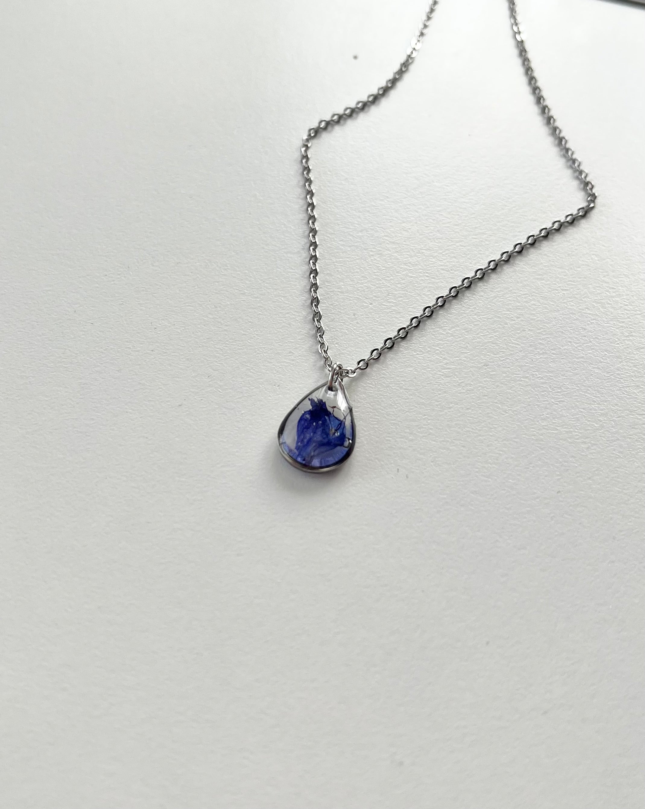 Silver Drop Blue Flower Necklace (Small)