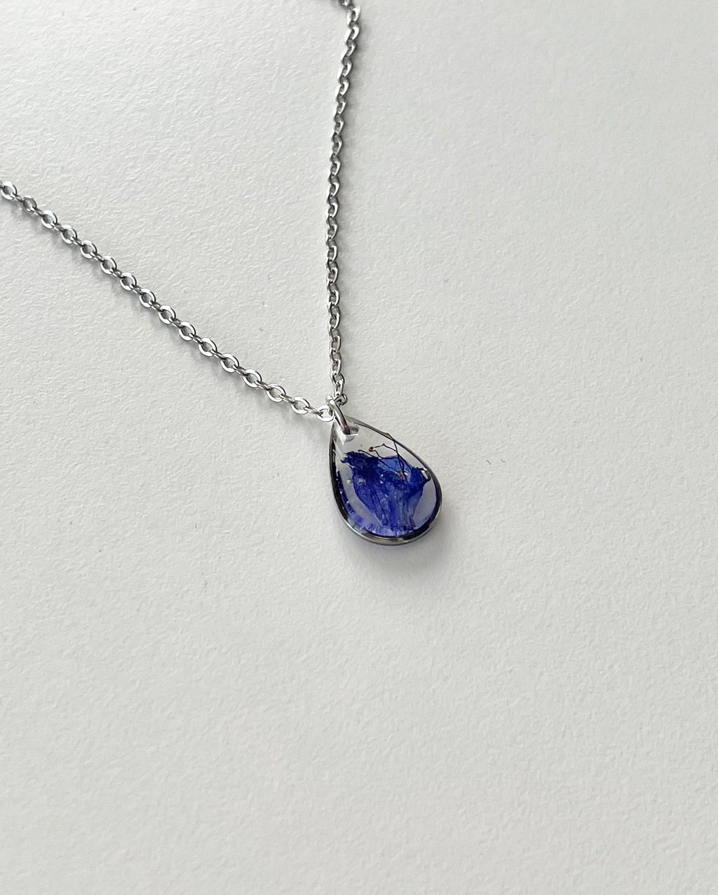 Silver Drop Blue Flower Necklace (Small)