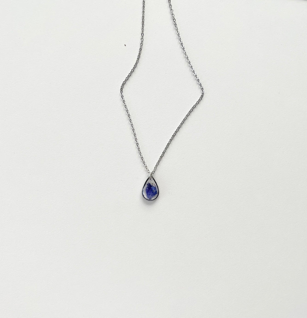 Silver Drop Blue Flower Necklace (Small)