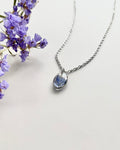 Silver Oval Blue Flower Necklace (Small)