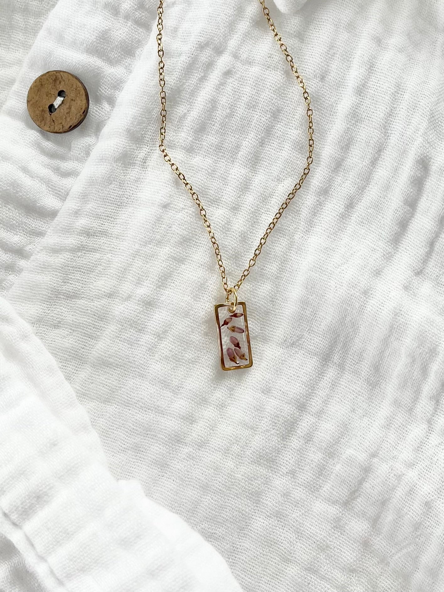 Gold Rectangular Scottish Heather Necklace (Small)