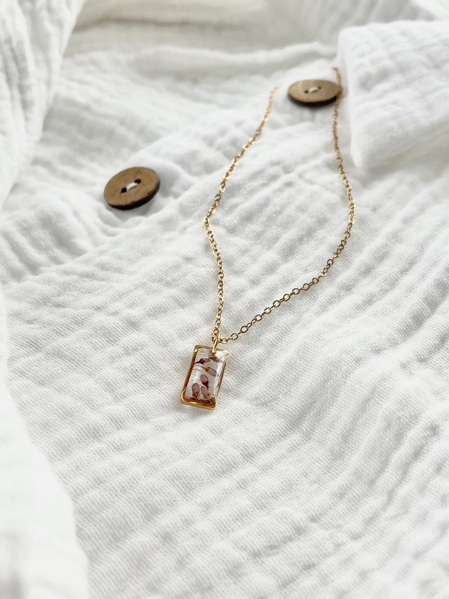 Gold Rectangular Scottish Heather Necklace (Small)