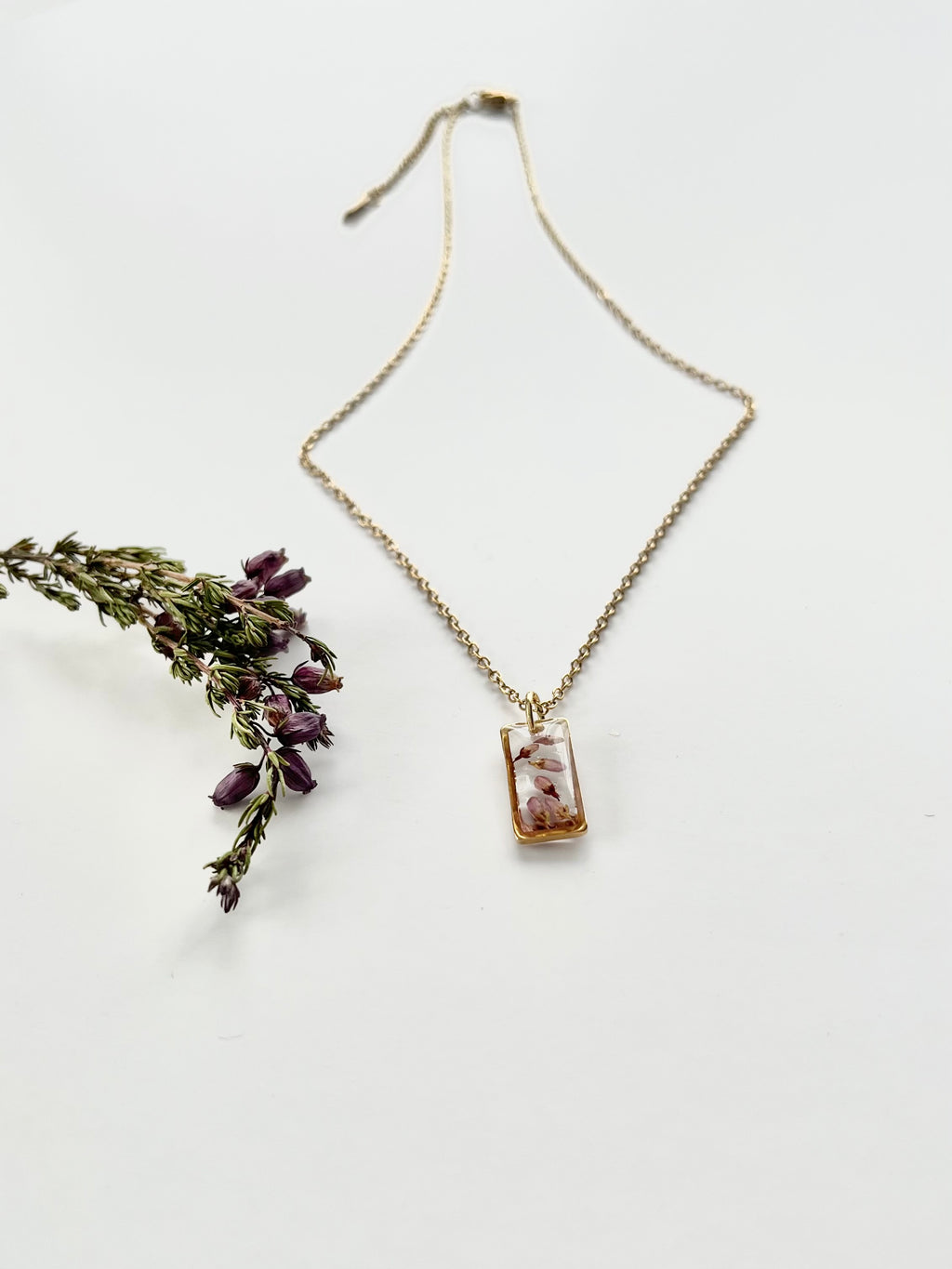 Gold Rectangular Scottish Heather Necklace (Small)