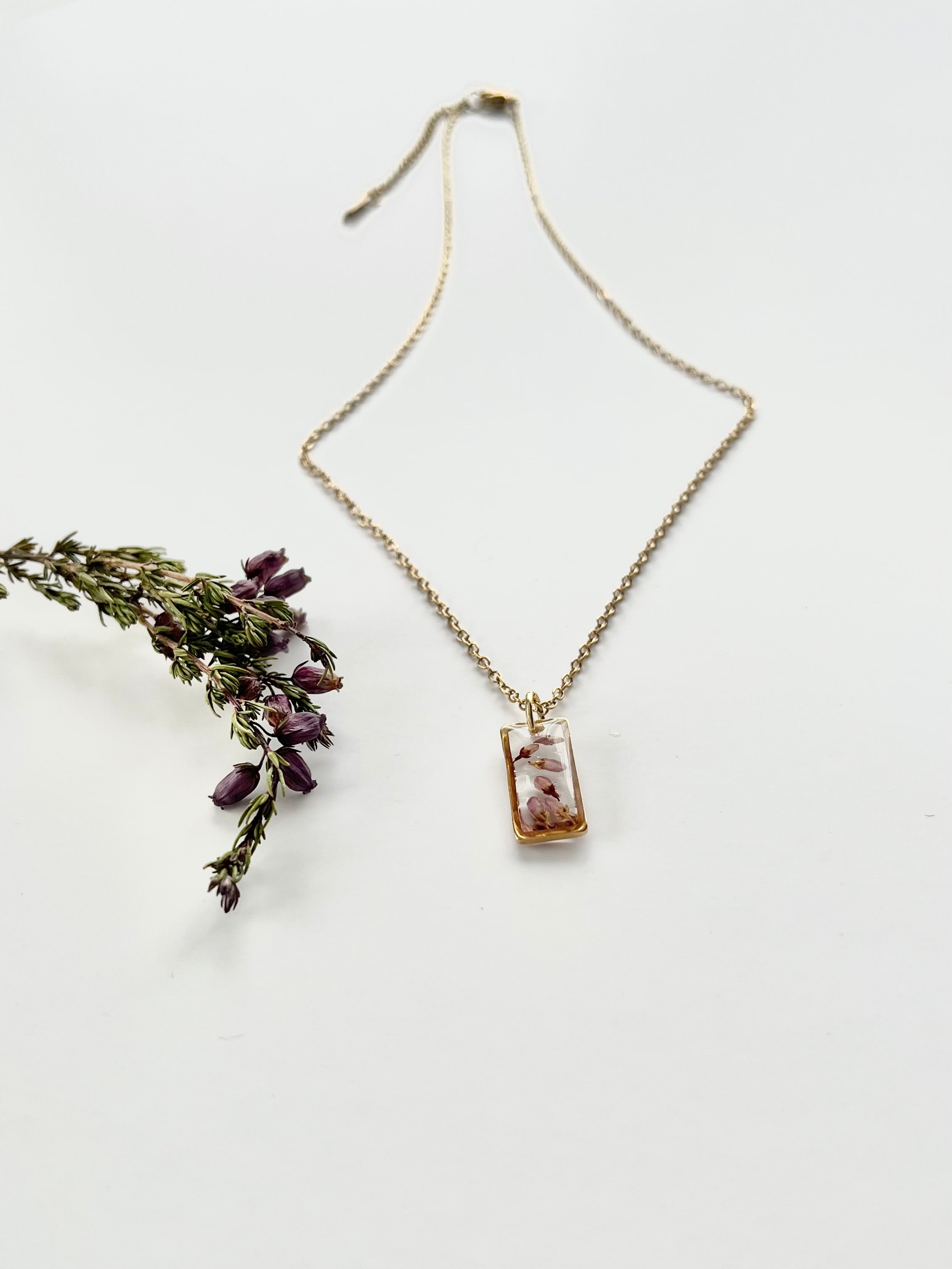 Gold Rectangular Scottish Heather Necklace (Small)