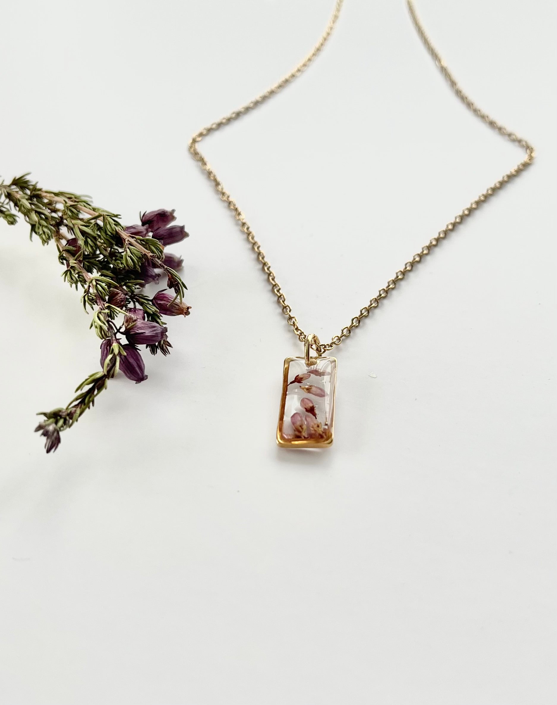 Gold Rectangular Scottish Heather Necklace (Small)