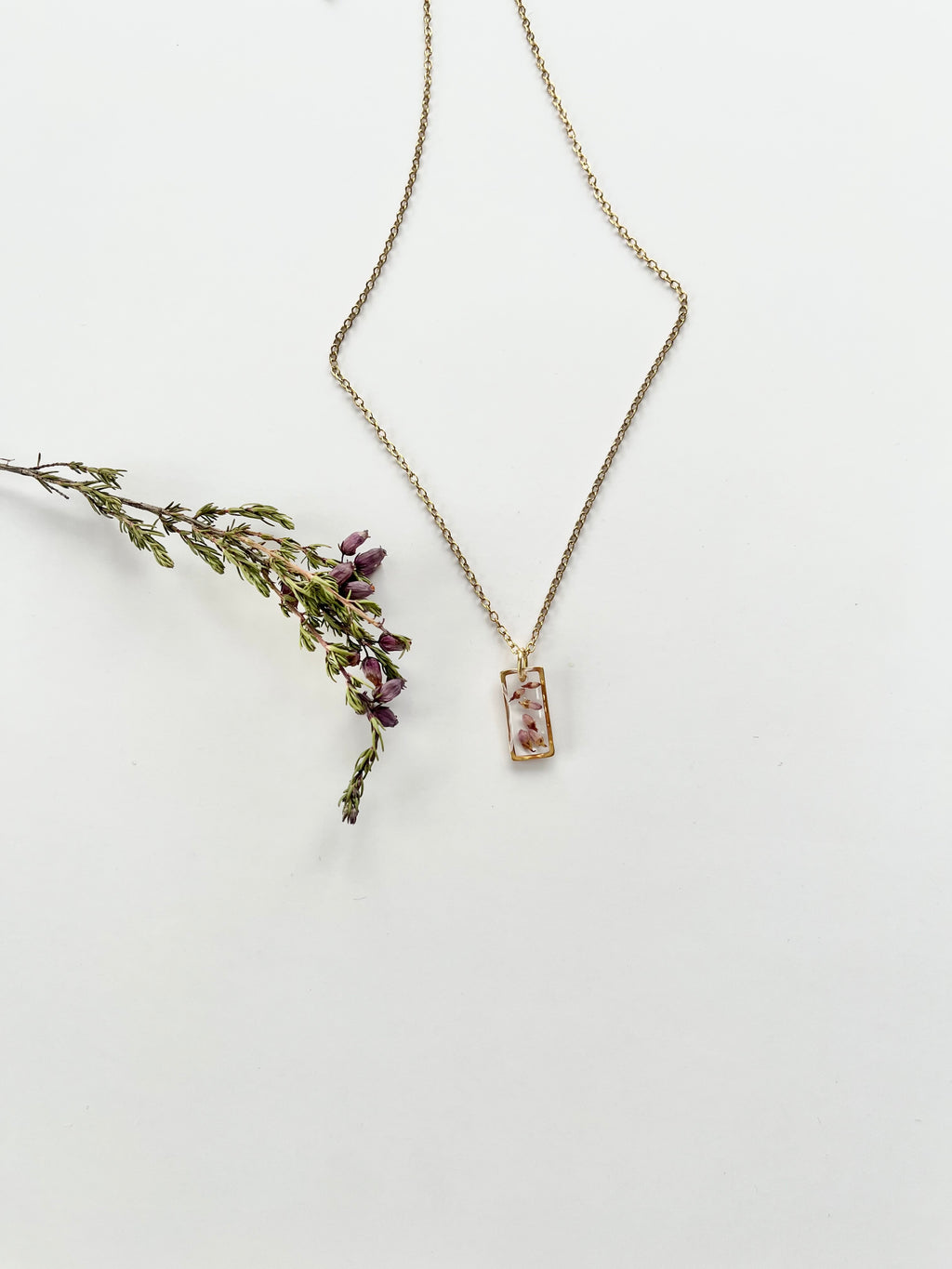 Gold Rectangular Scottish Heather Necklace (Small)