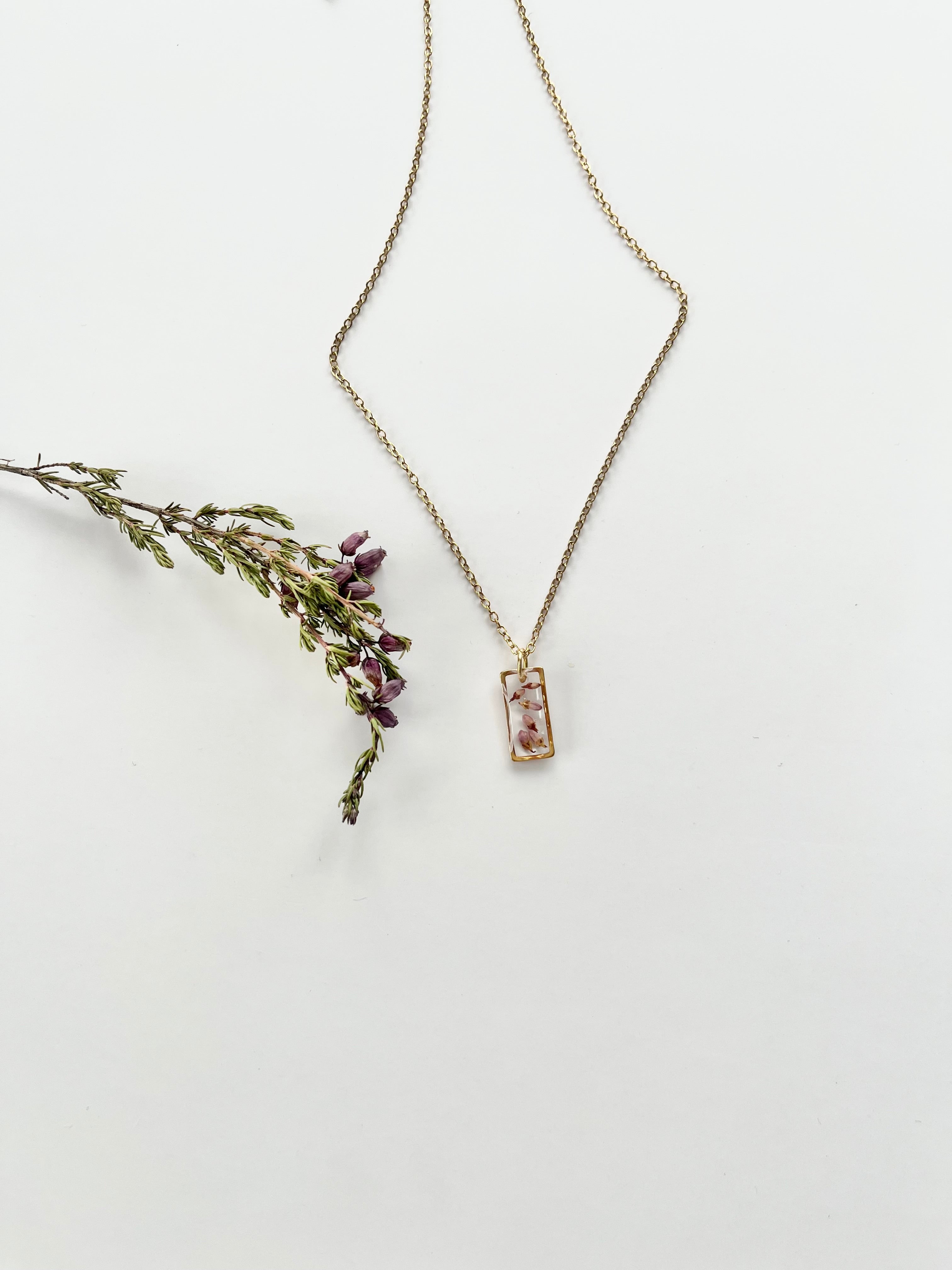 Gold Rectangular Scottish Heather Necklace (Small)