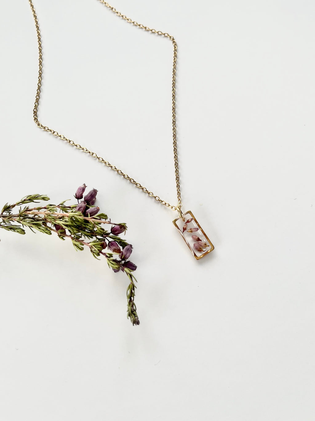 Gold Rectangular Scottish Heather Necklace (Small)