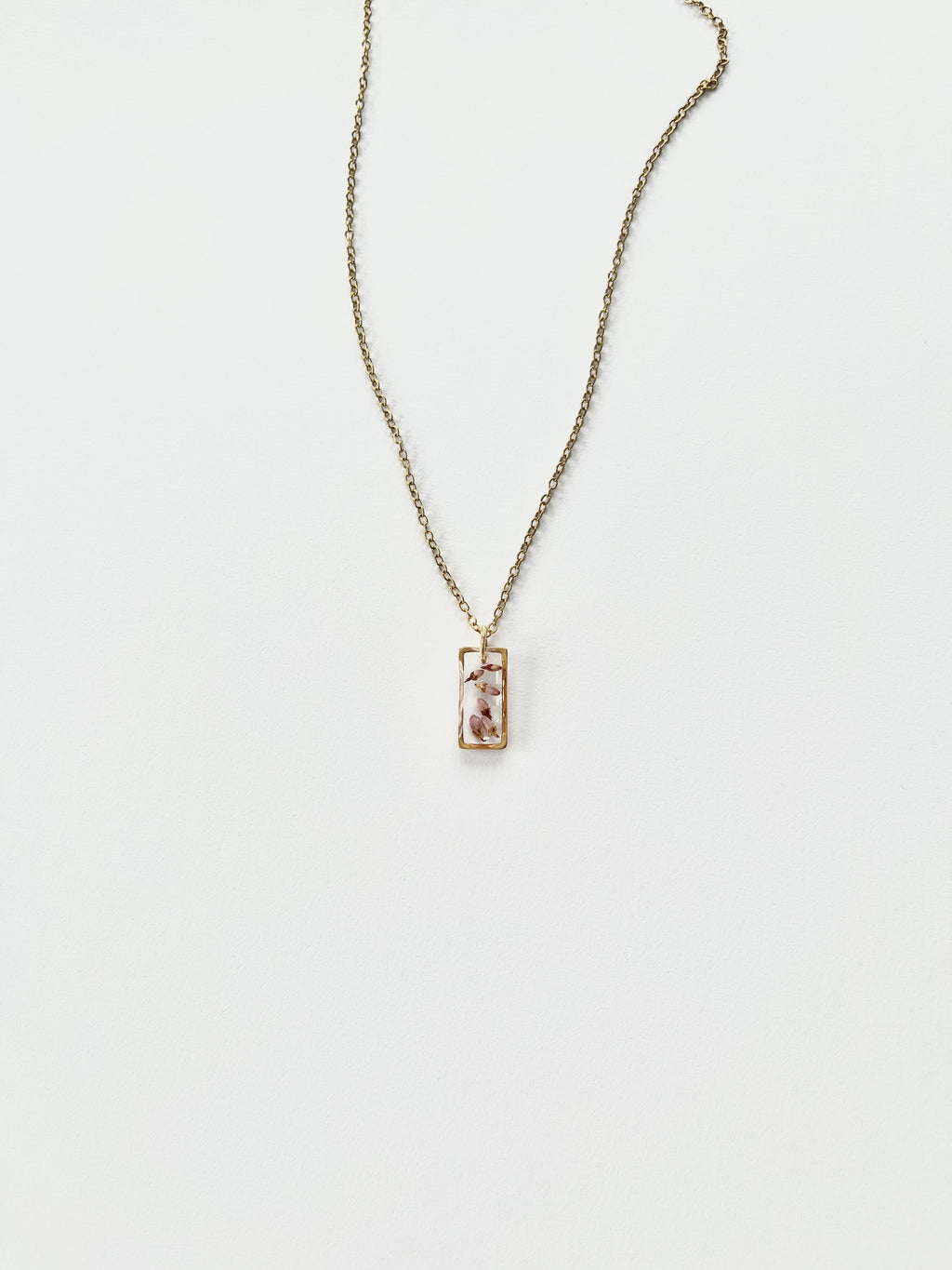 Gold Rectangular Scottish Heather Necklace (Small)