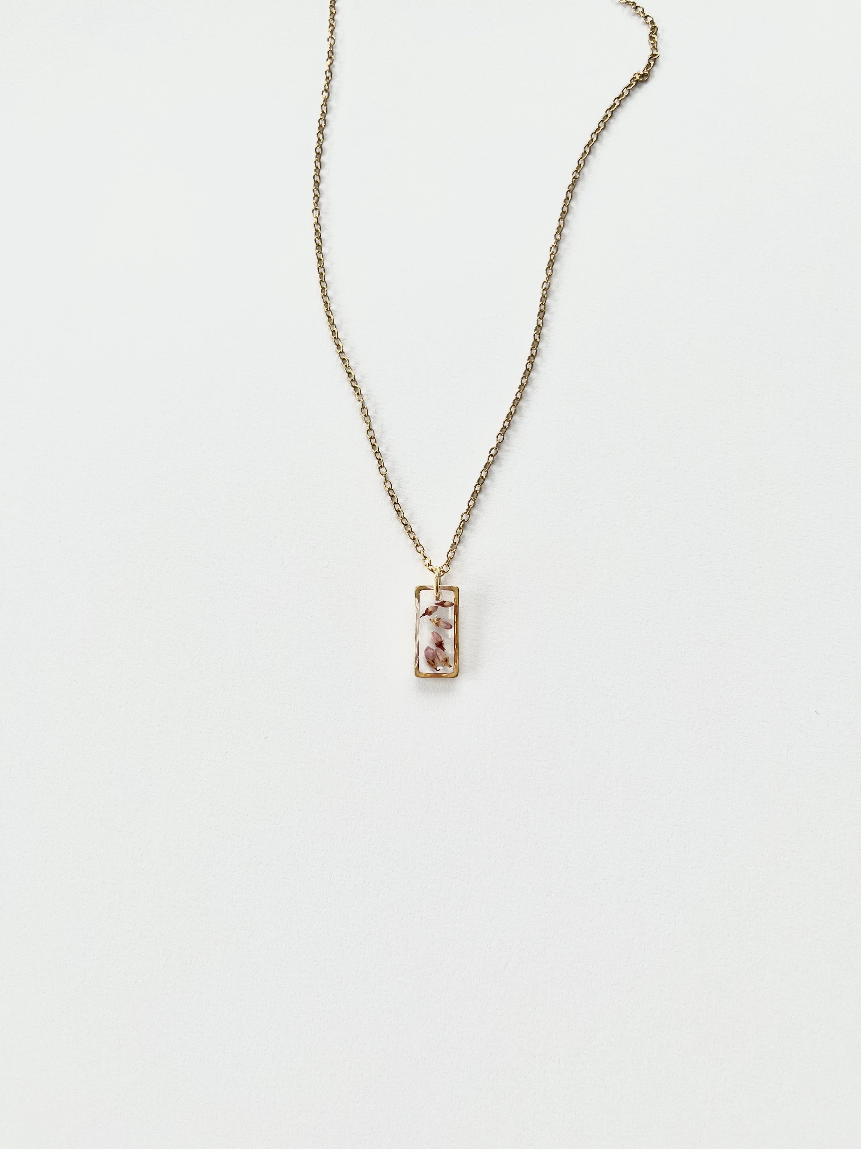 Gold Rectangular Scottish Heather Necklace (Small)
