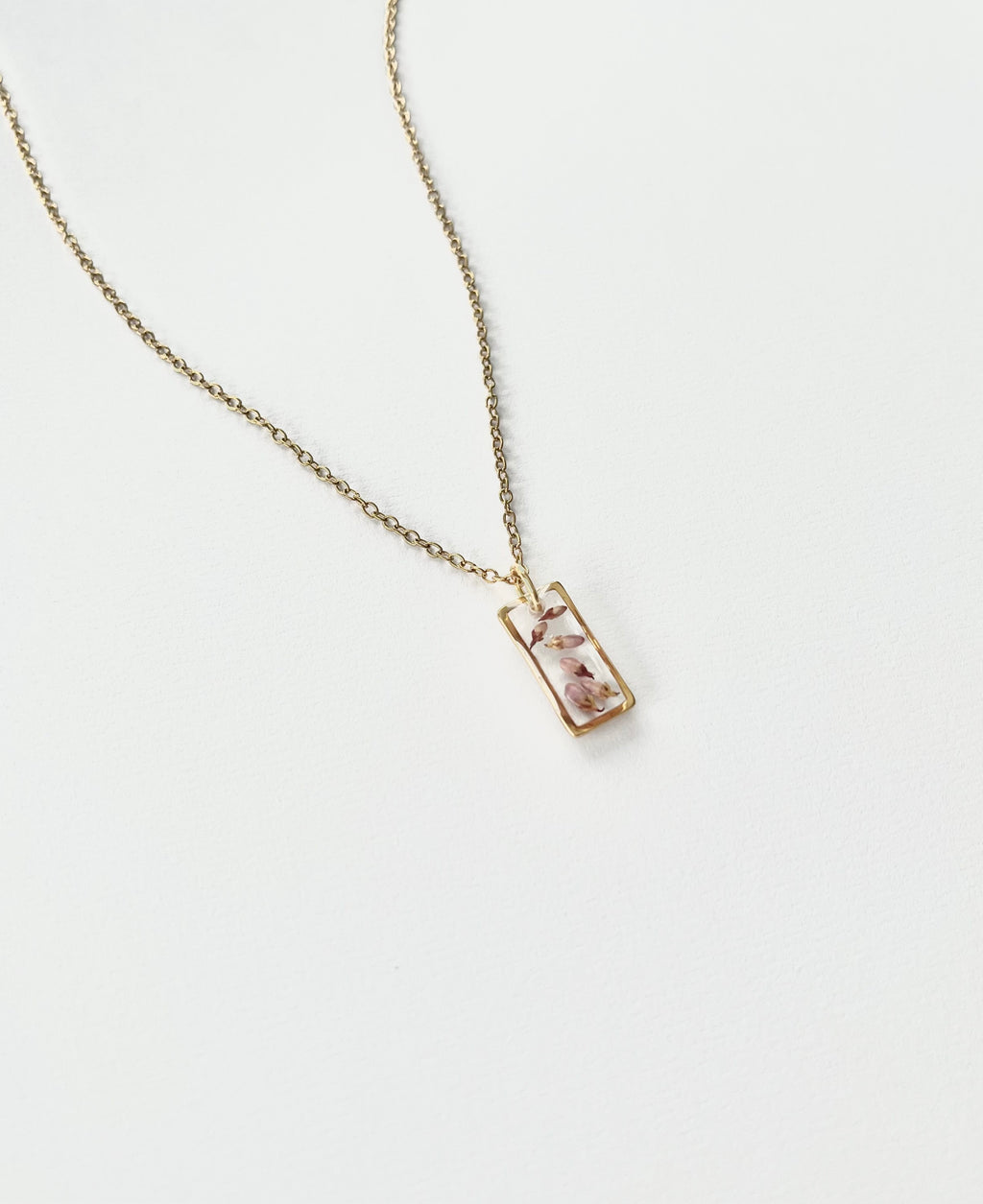 Gold Rectangular Scottish Heather Necklace (Small)