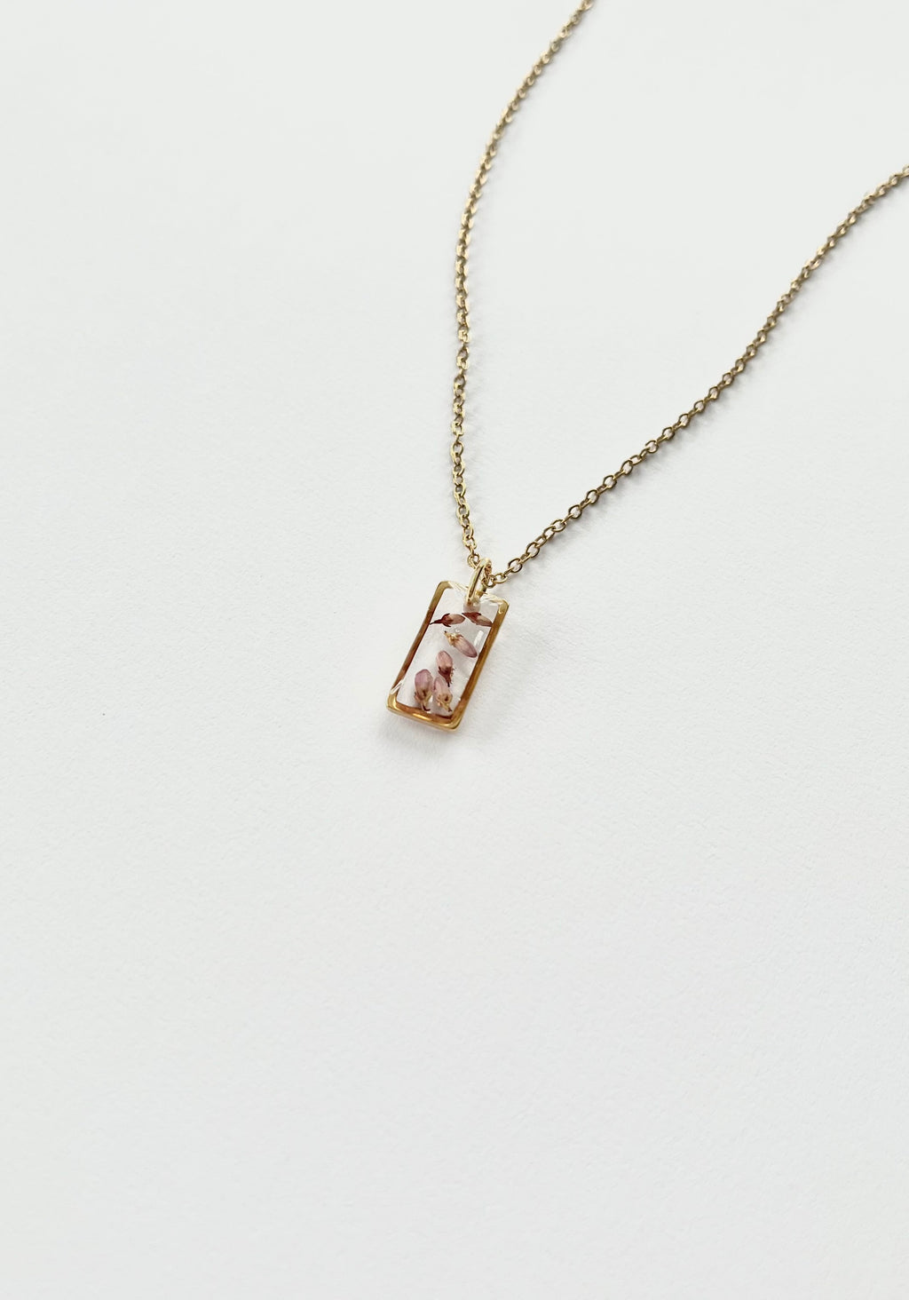 Gold Rectangular Scottish Heather Necklace (Small)