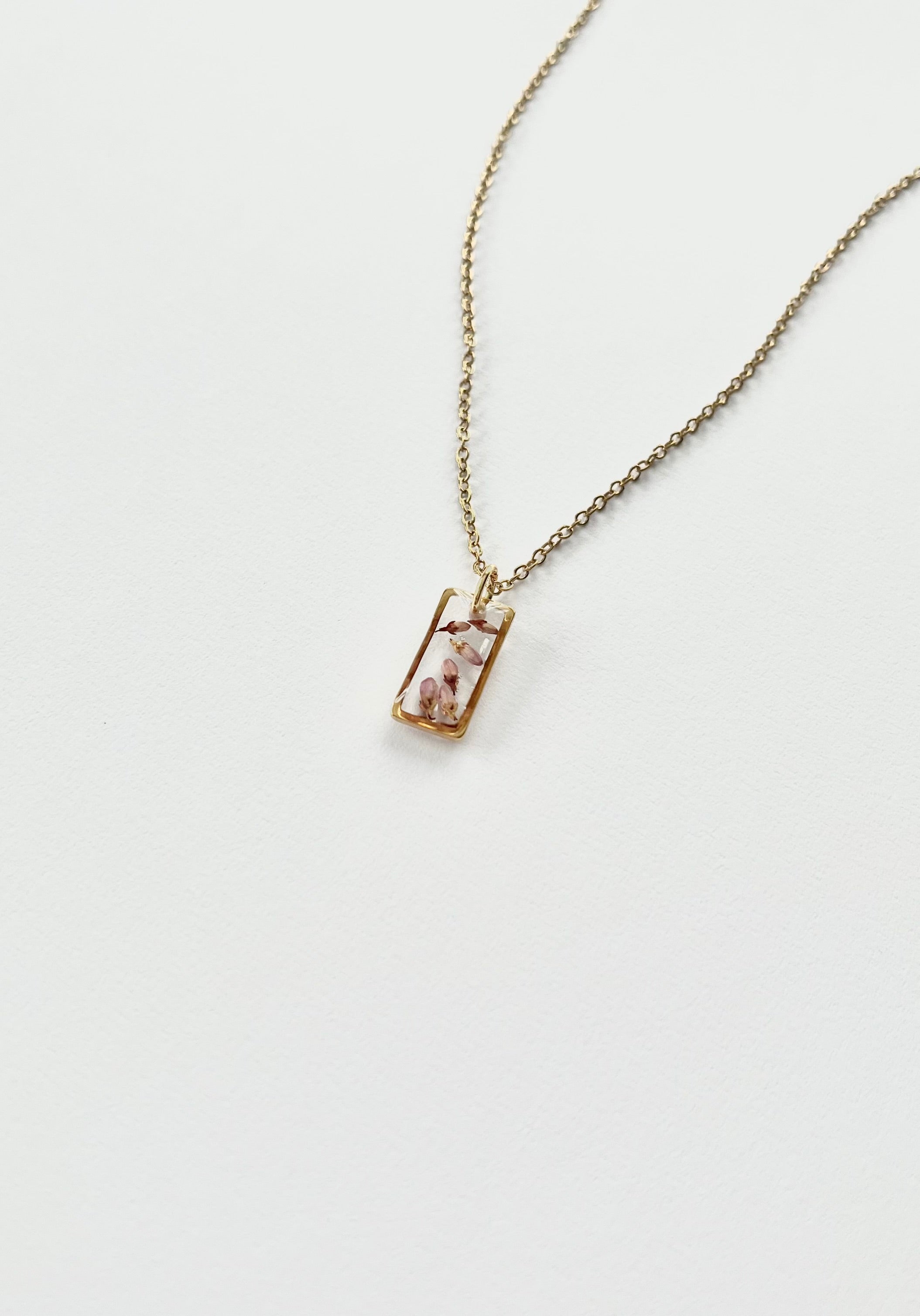Gold Rectangular Scottish Heather Necklace (Small)