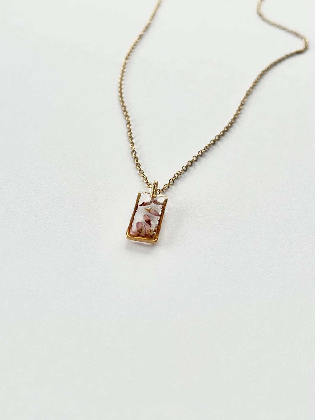 Gold Rectangular Scottish Heather Necklace (Small)