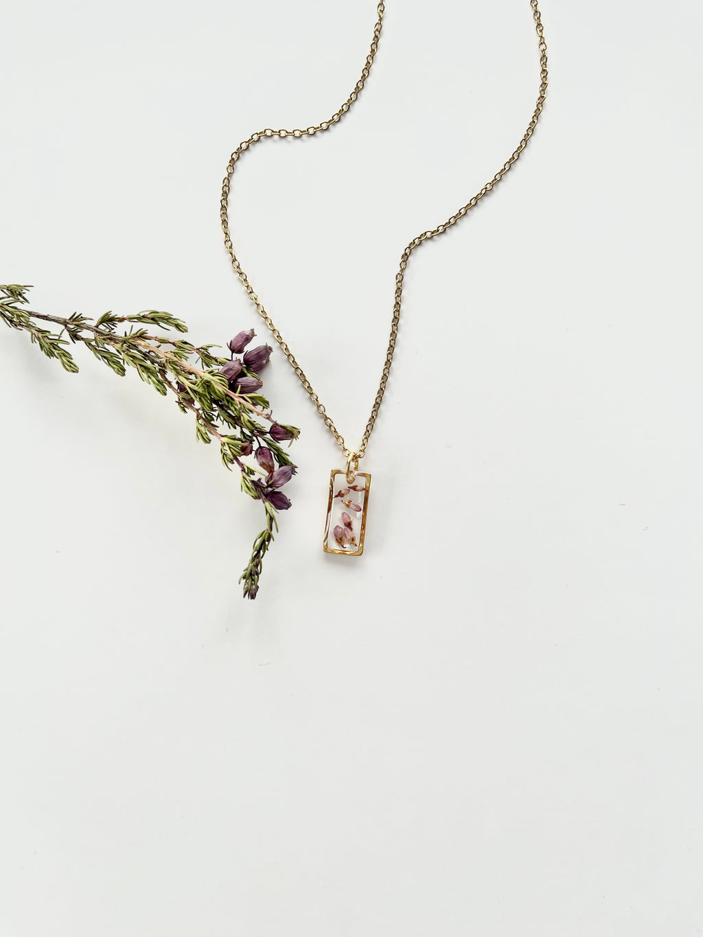 Gold Rectangular Scottish Heather Necklace (Small)