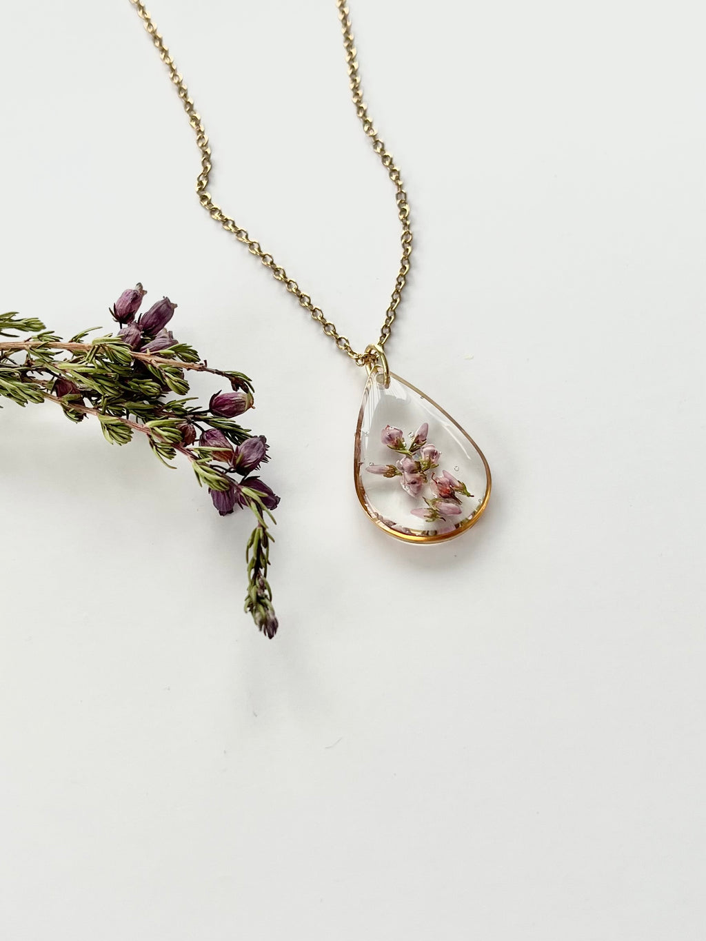 Gold Drop Scottish Heather Necklace (Large)