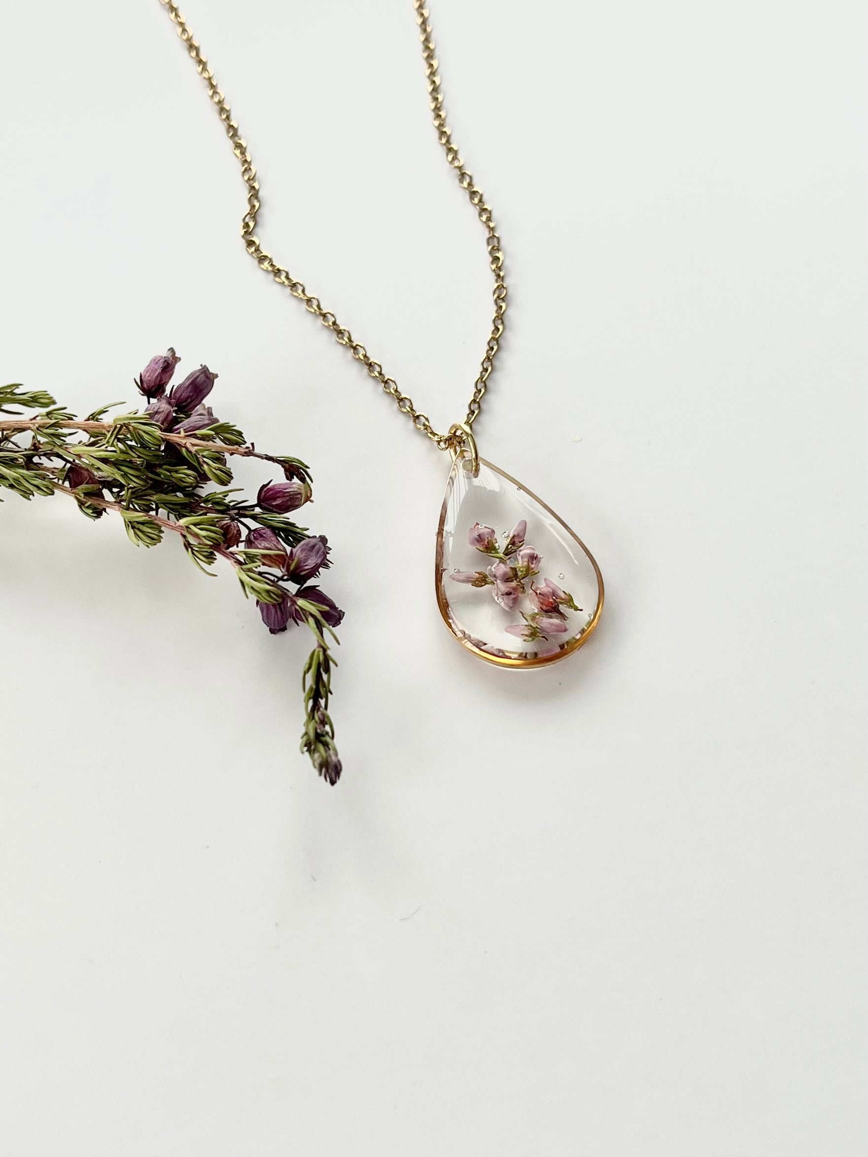 Gold Drop Scottish Heather Necklace (Large)